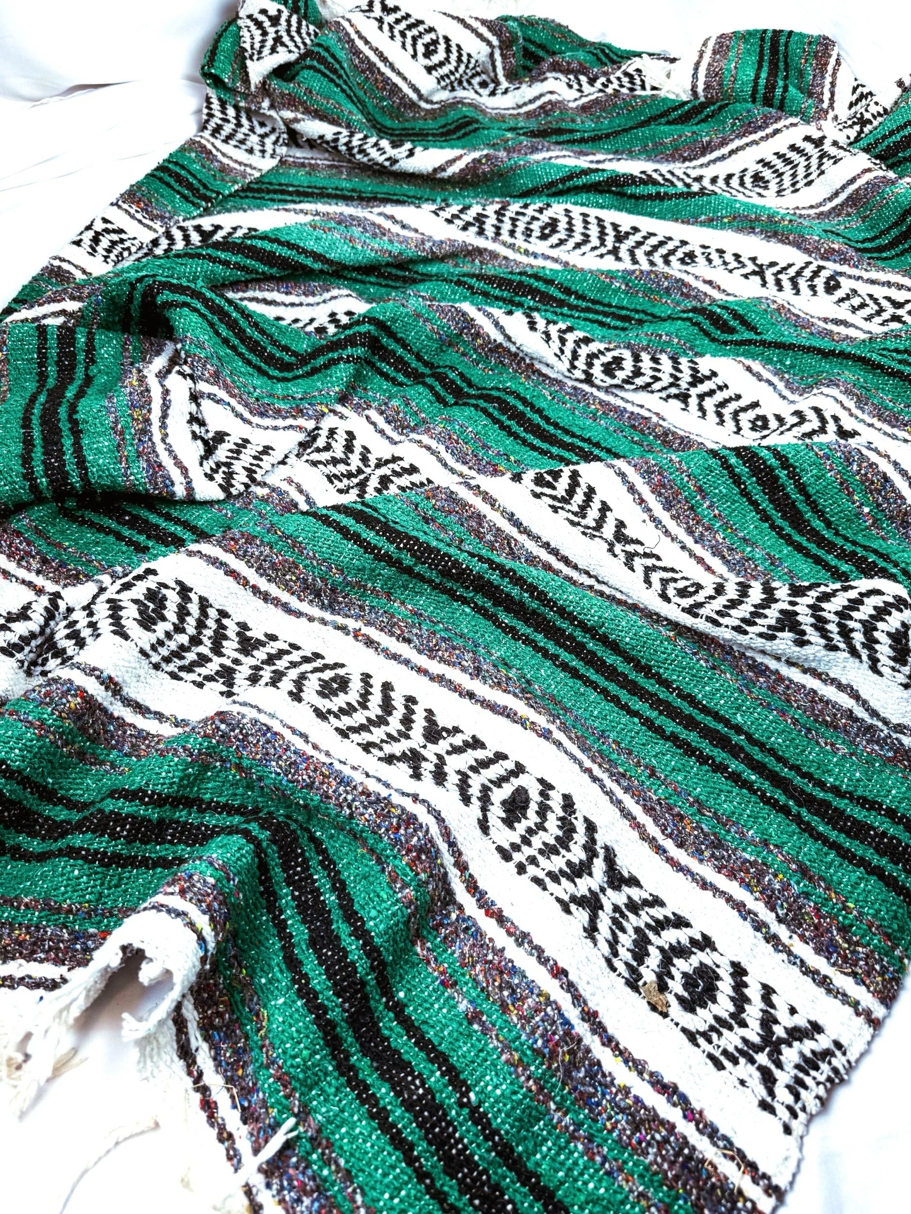 Green/Grey Fringed Southwestern Blanket