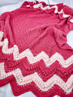 Pink Chevron Pom Pom Hand-Crocheted Blanket
