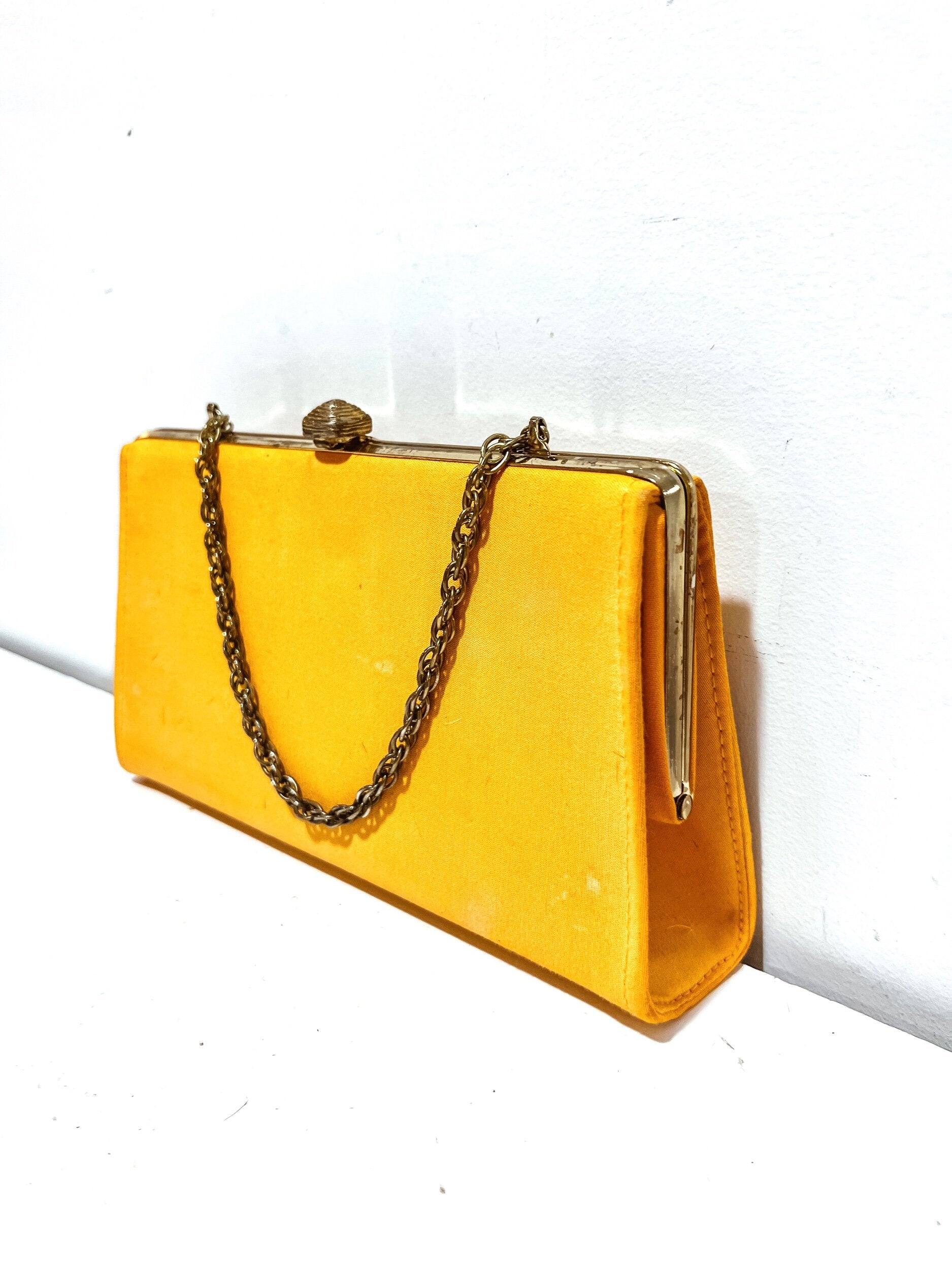 Vintage Orange Handbag, Brass Chain Handle