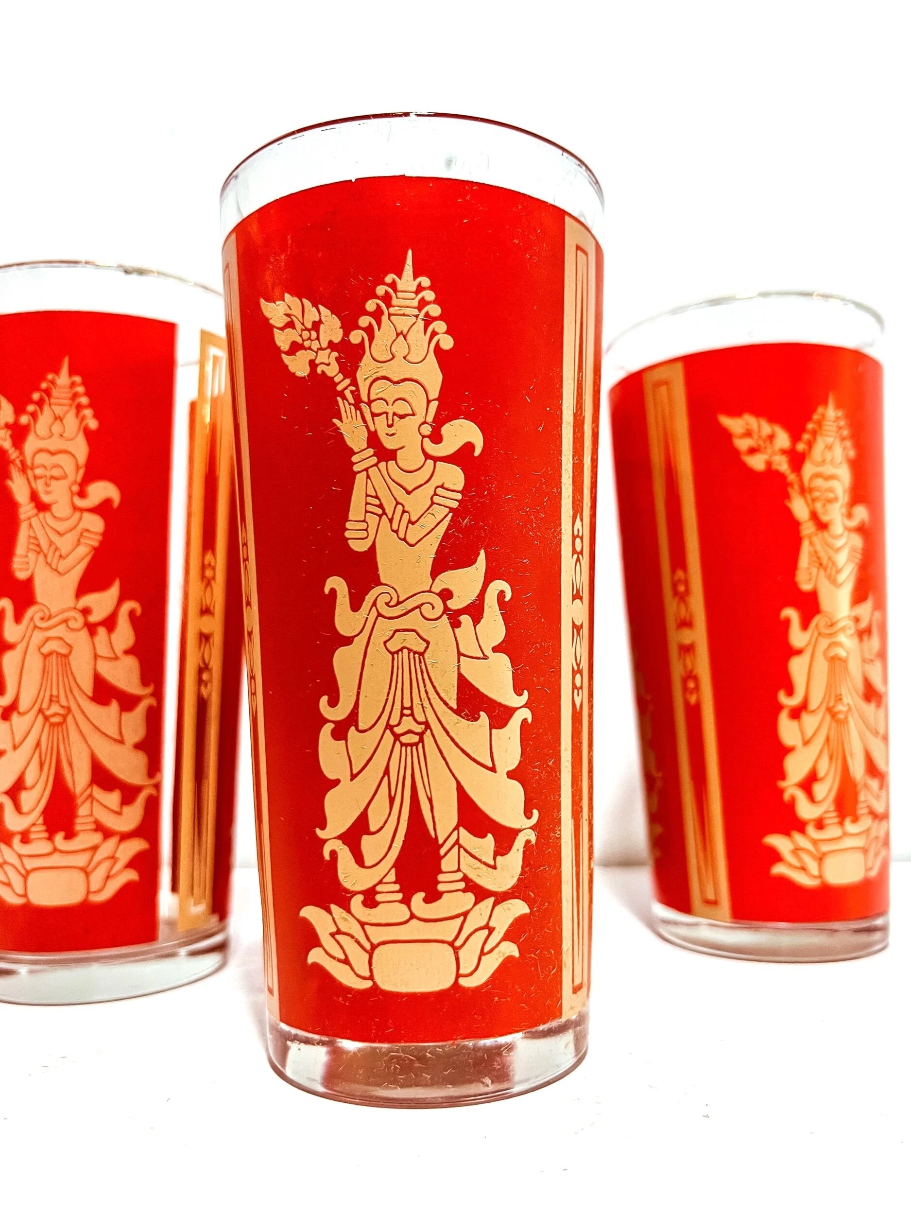 Set of 4 Vintage Thai Goddess Highball Glasses