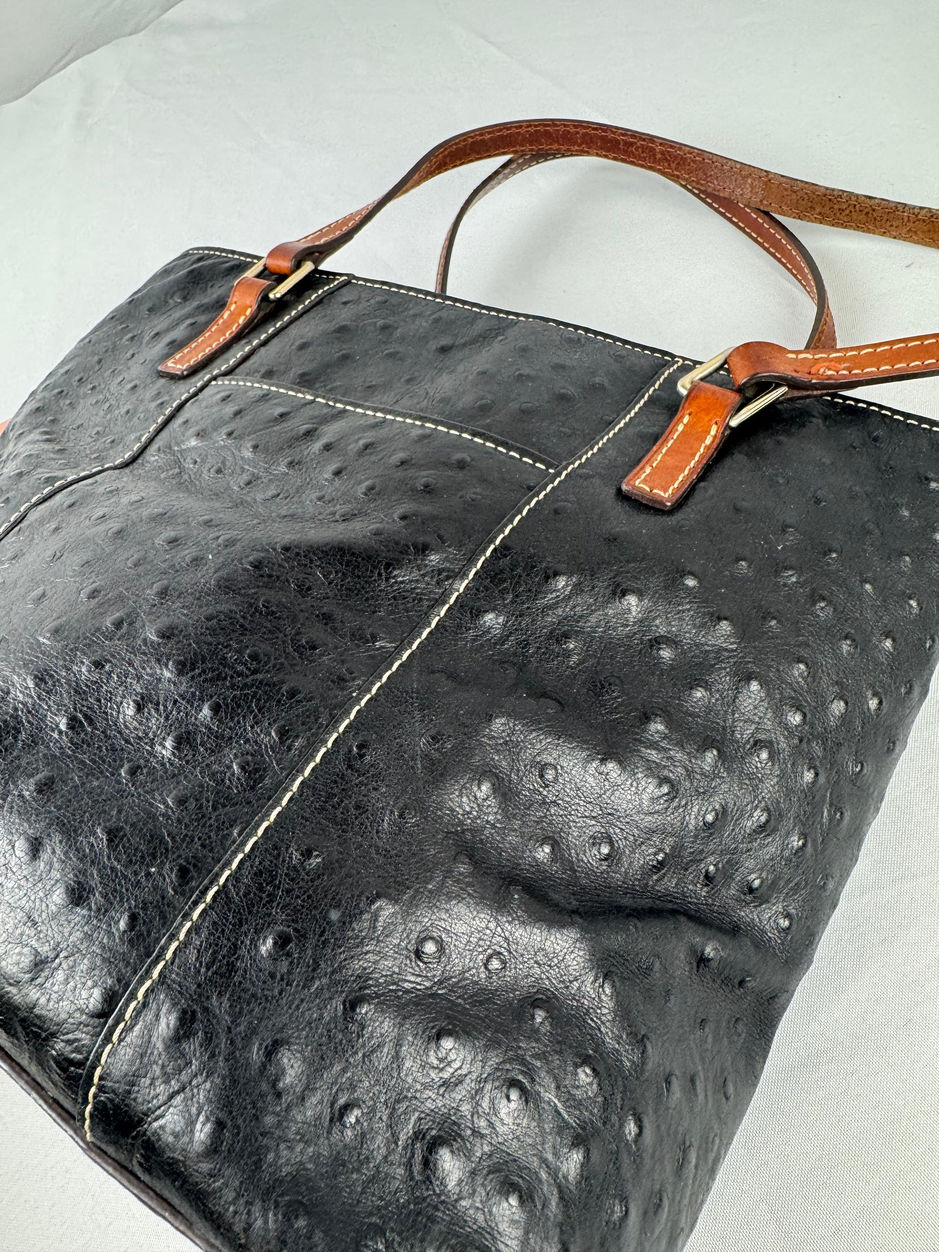 Dooney & Bourke Ostrich Lexington Women's Tote Bag, Small - Black/Tan