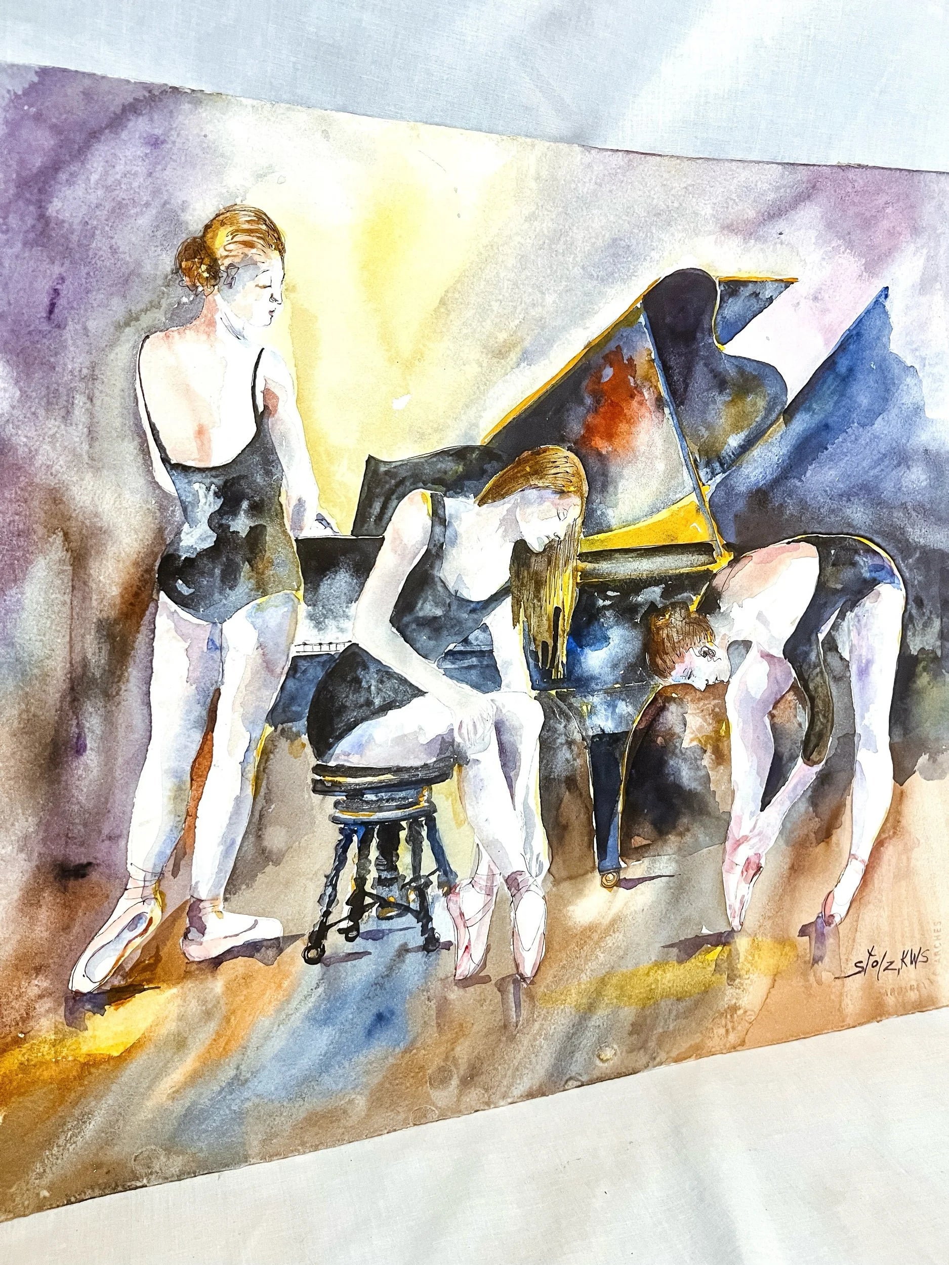Ballet Class Watercolor Painting on Paper