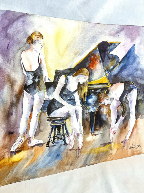 Ballet Class Watercolor Painting on Paper