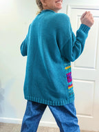 Teal Knit Floral Oversized Sweater