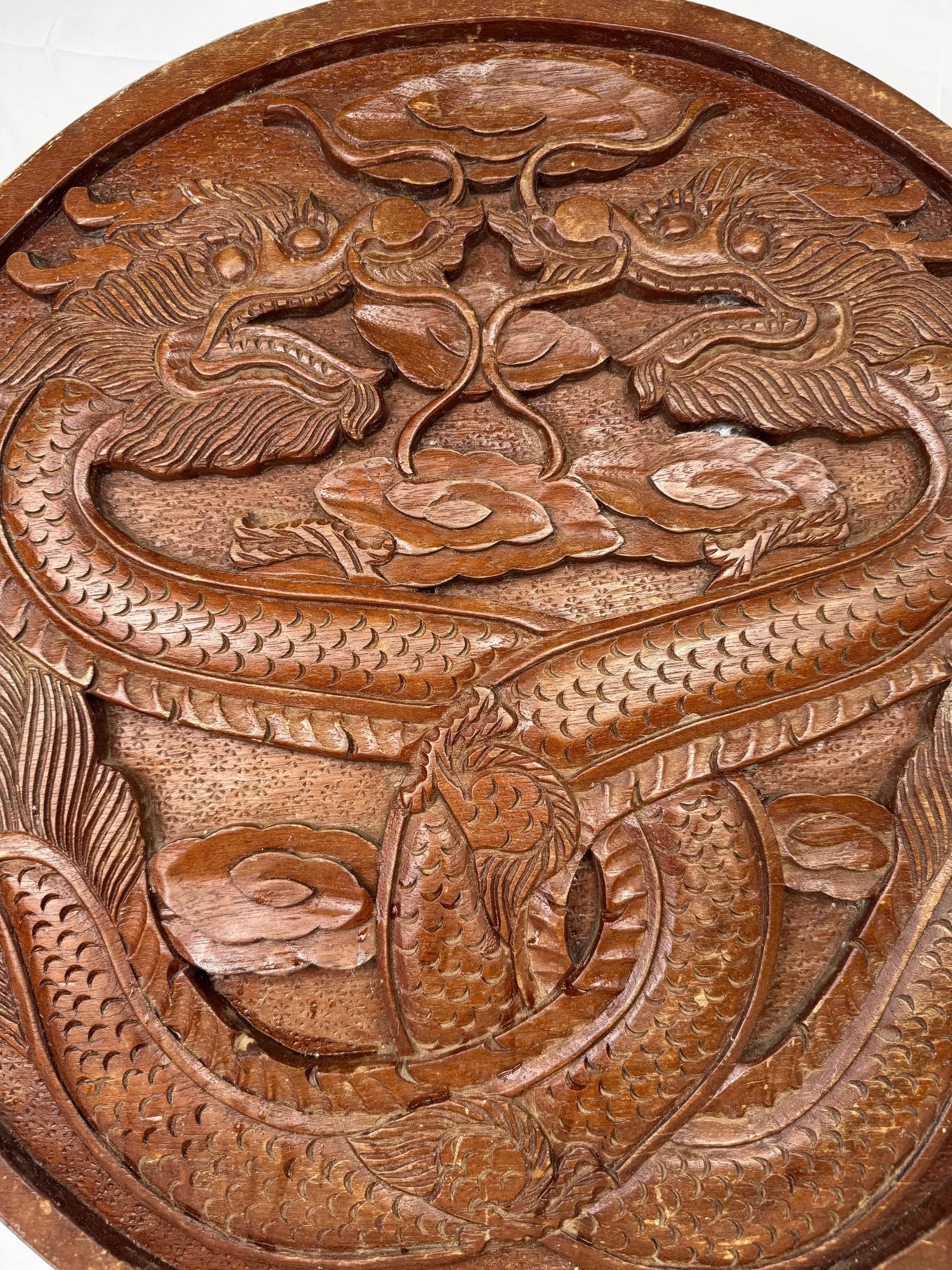 Unique XL Hand-Carved Double Sided Wooden Medallion