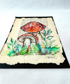Original Painting, Red Mushrooms Over Book Page