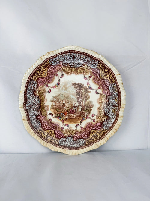 Antique Spode Copeland 'Continental Views' polychrome transferware plate "Music Lesson in the Garden"