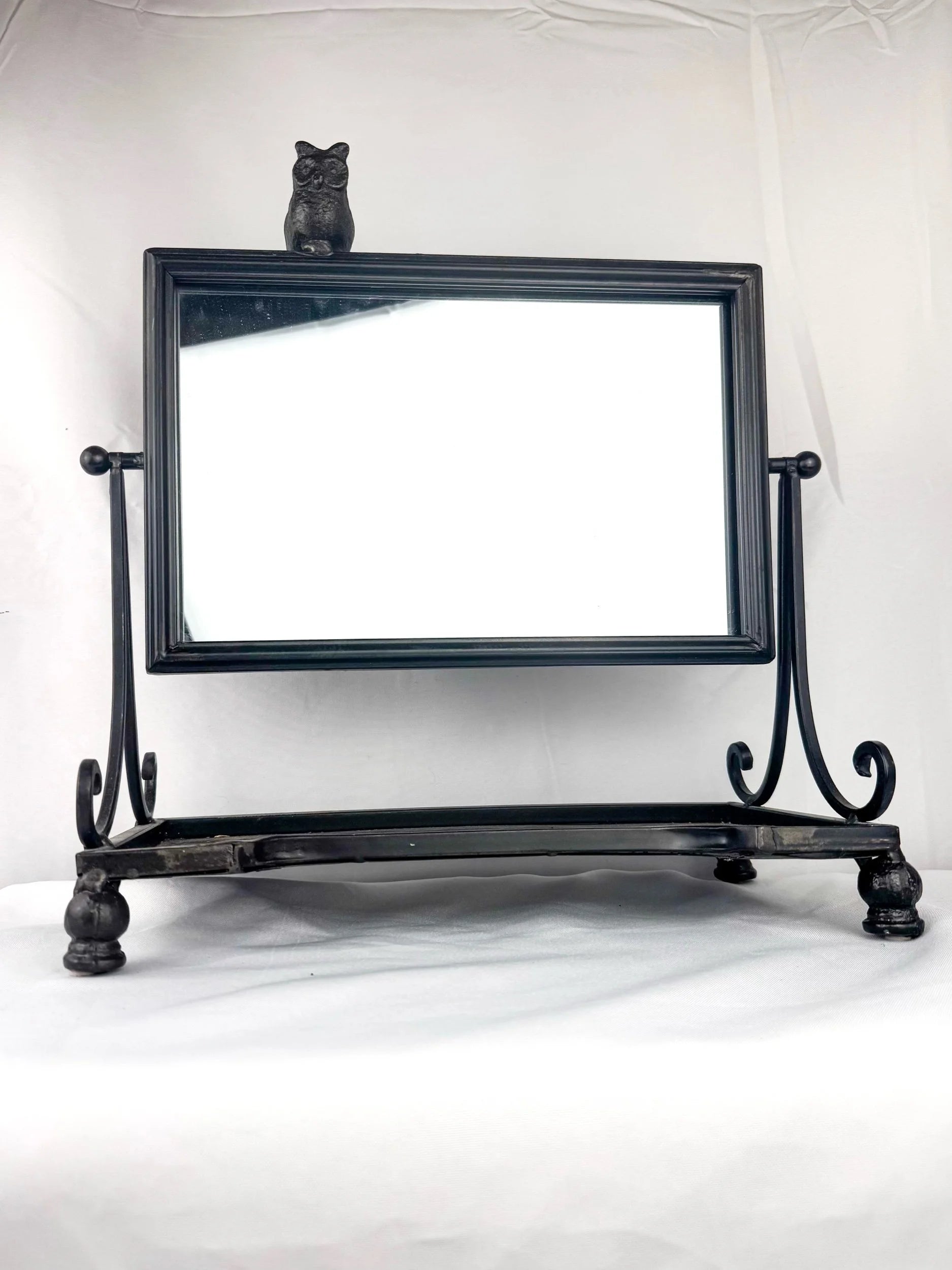 Wrought Iron Owl Mirror On Stand
