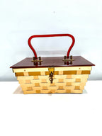 RARE 1950s Dorset and Rex Fifth Ave Woven Metal Box Purse with Acrylic Lid