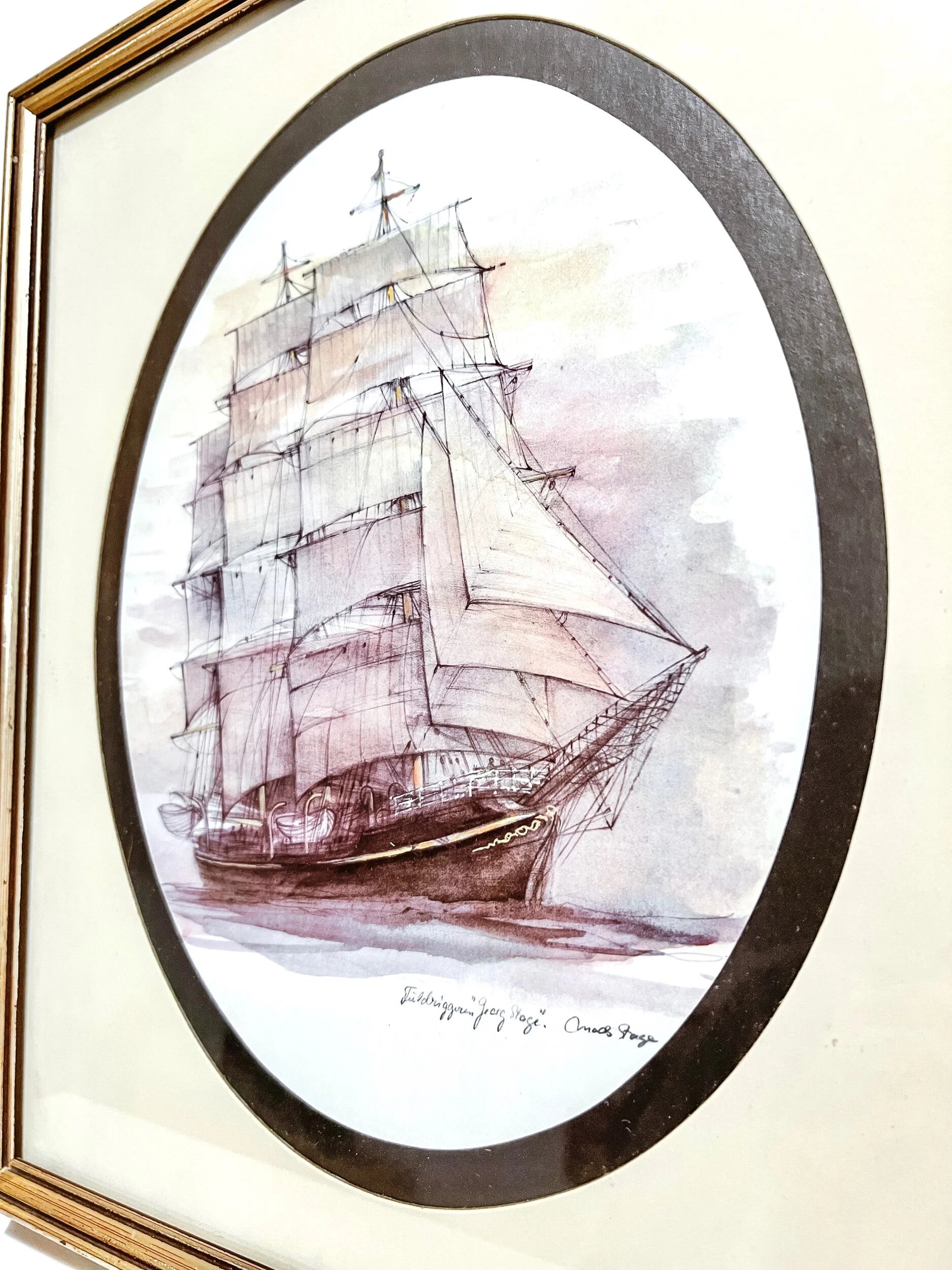 Framed George Stage Watercolor Art Print, Signed