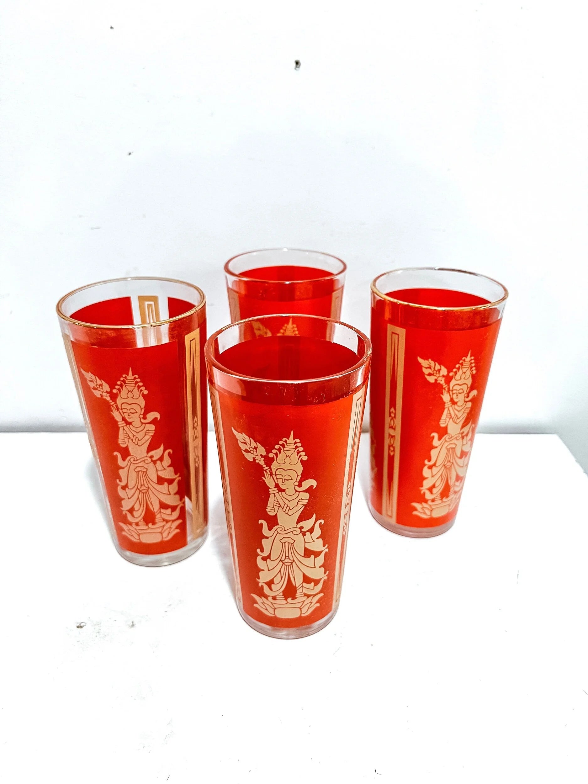 Set of 4 Vintage Thai Goddess Highball Glasses