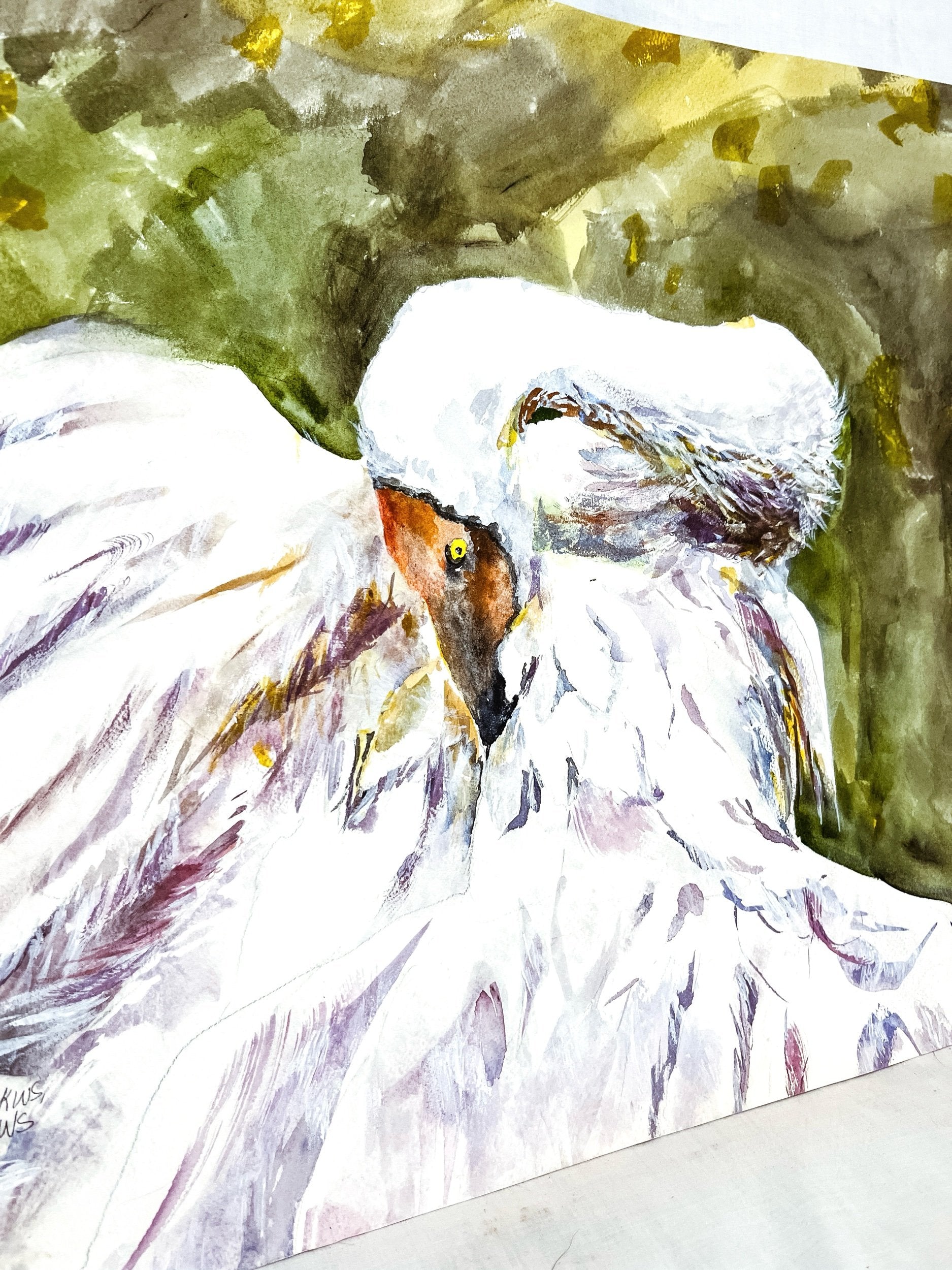 Large Whooping Crane Watercolor on Paper