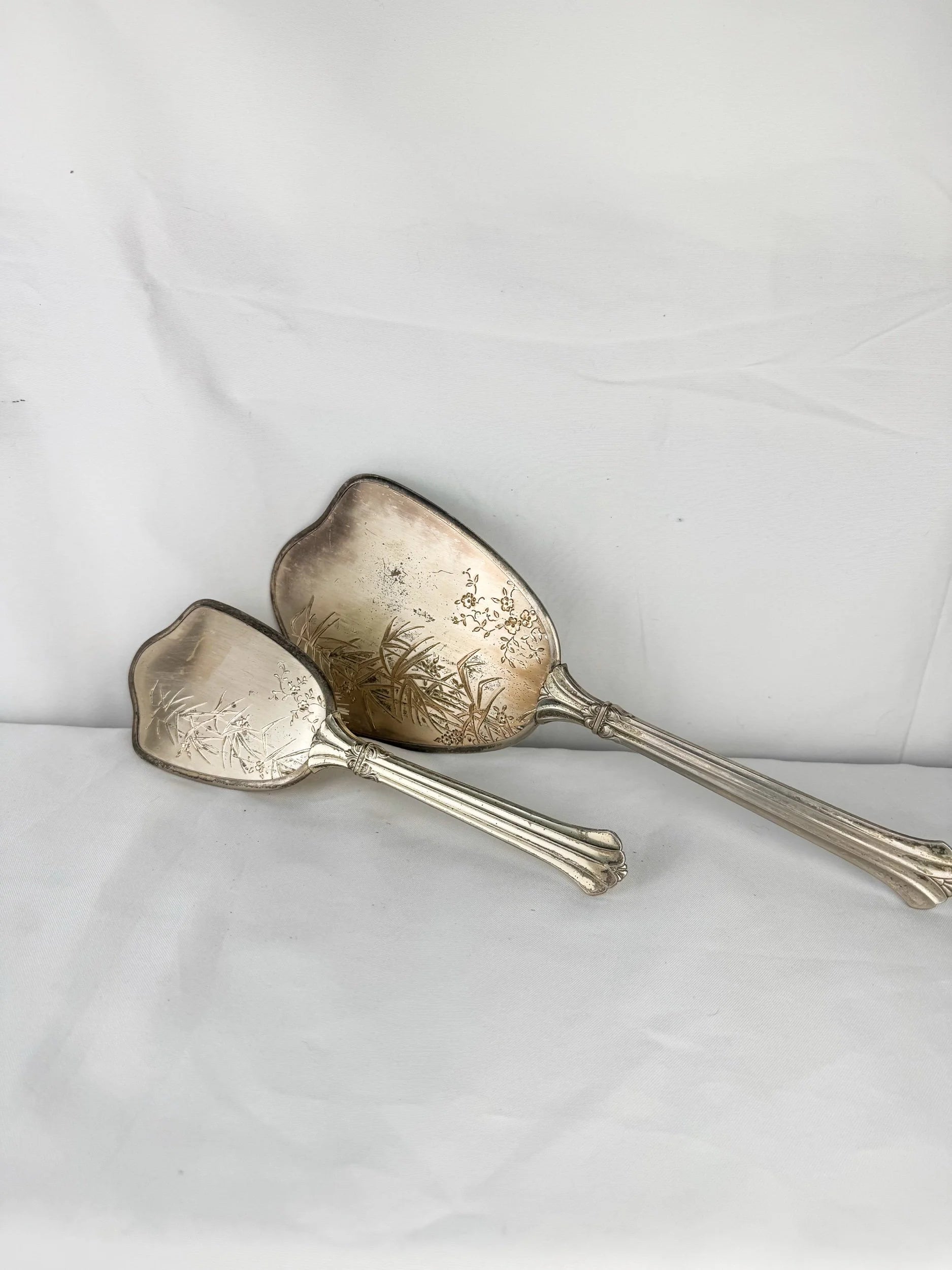 Silver-Plated Vanity Mirror/Brush Set