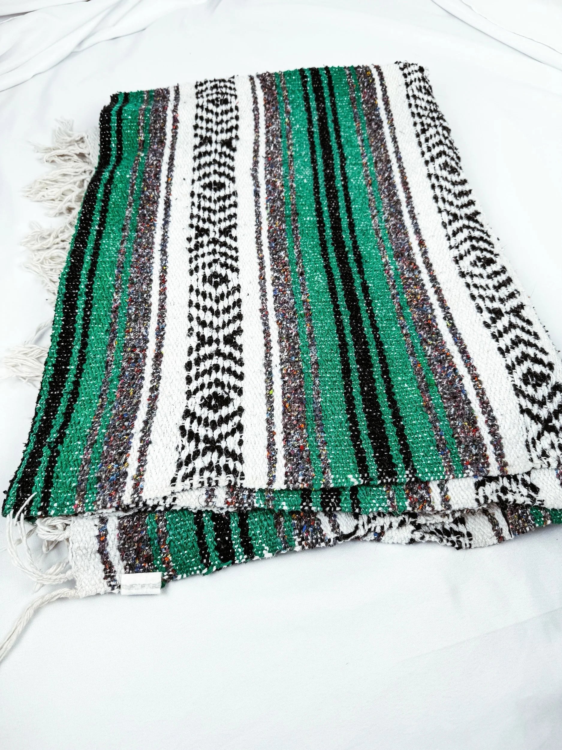 Green/Grey Fringed Southwestern Blanket