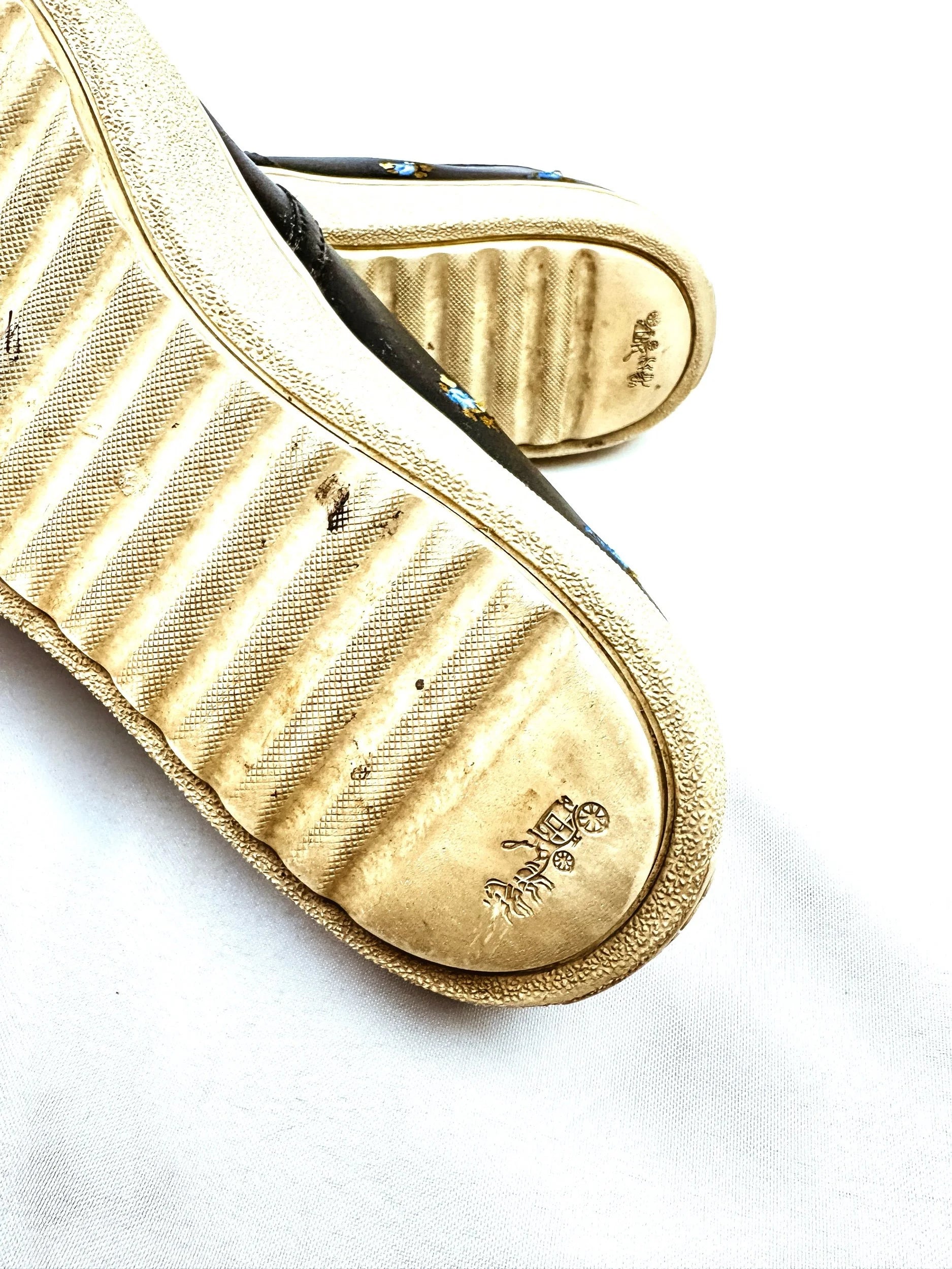 Coach Black C115 Slip on Sneakers w/ Blue Embroidered Flowers