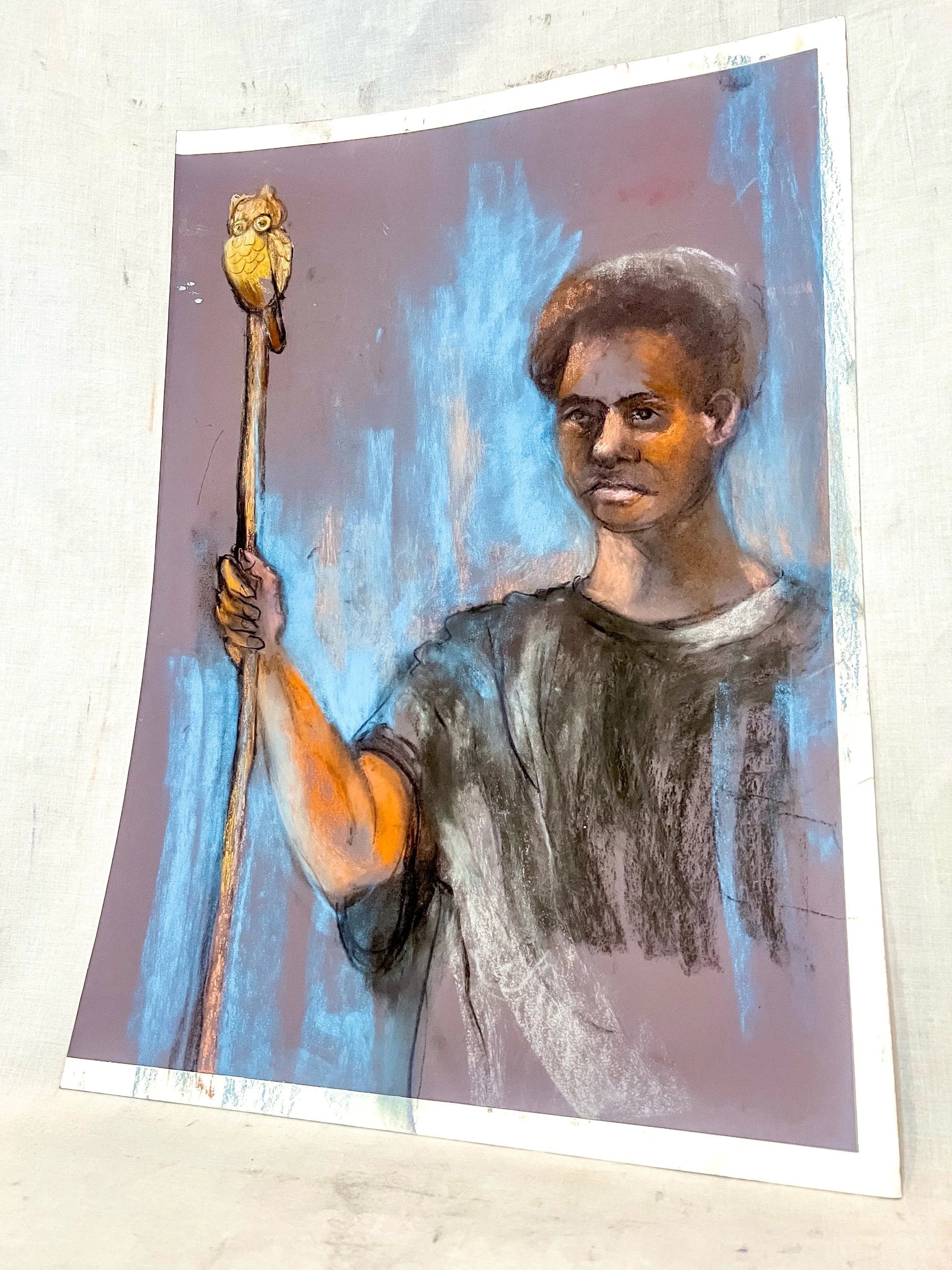 Owl Whisperer, Pastel Painting on Paper