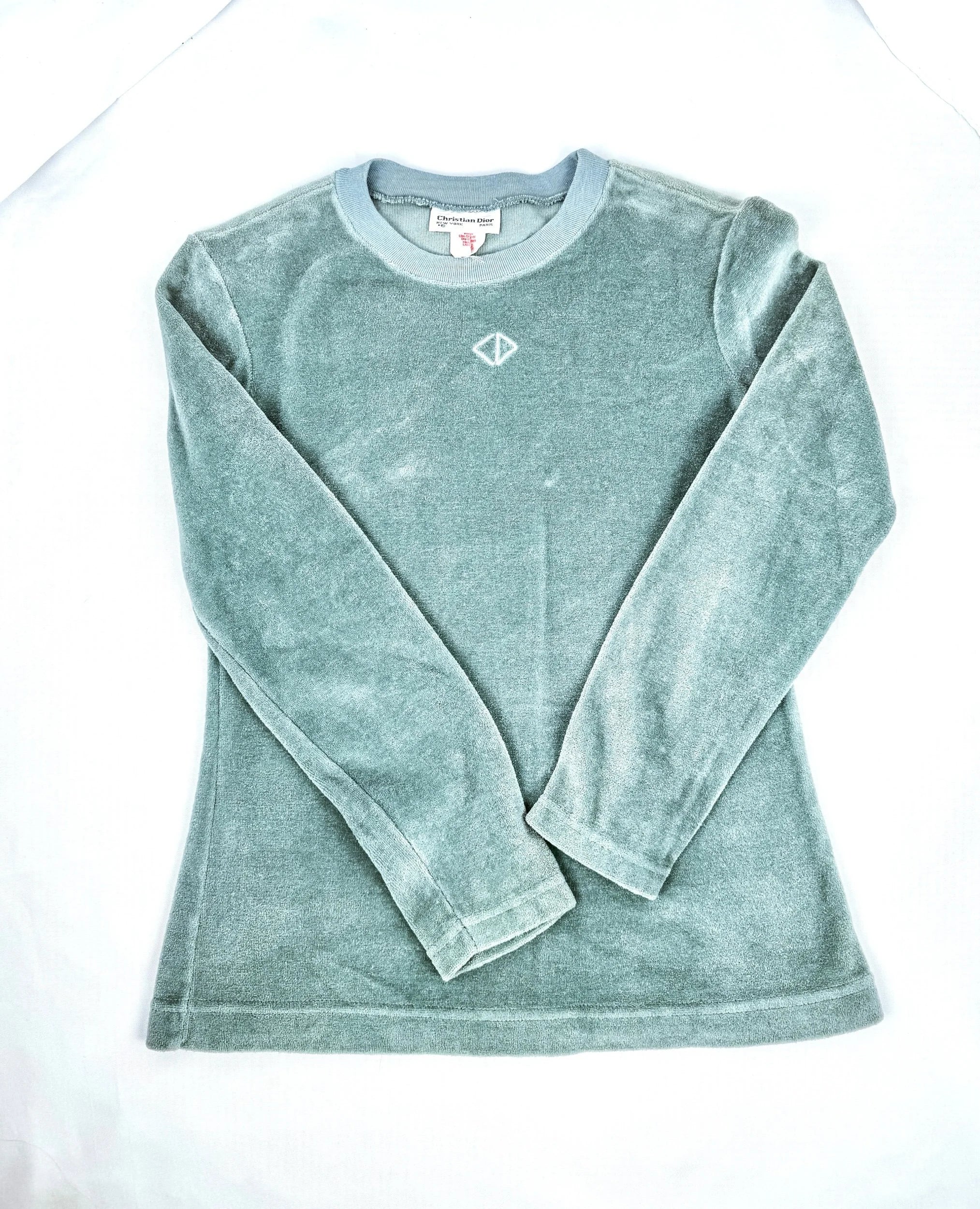 Vintage Christian Dior Seafoam Green Velour Long Sleeved Top