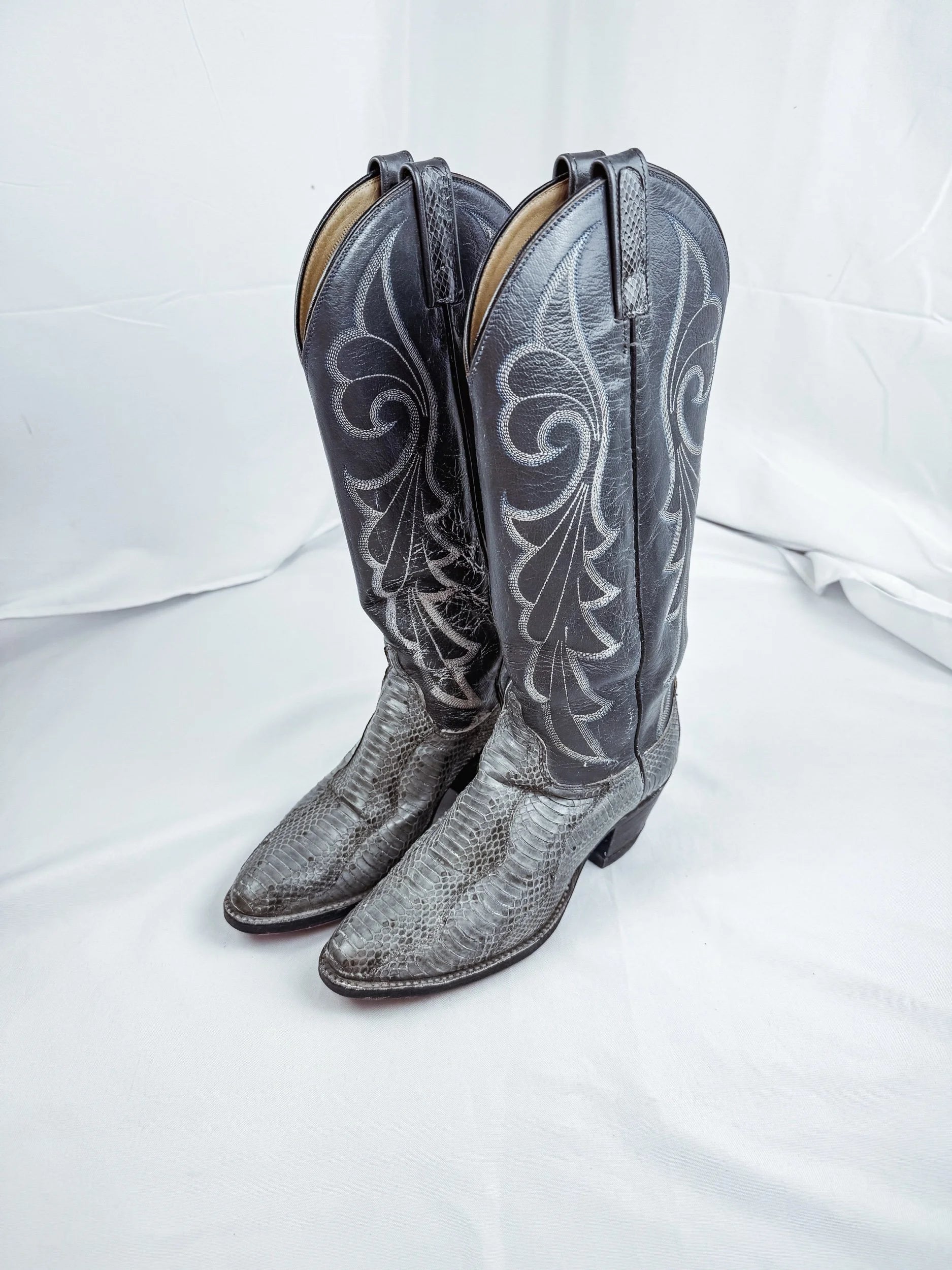 Women’s Grey Snakeskin Leather Cowboy Boots