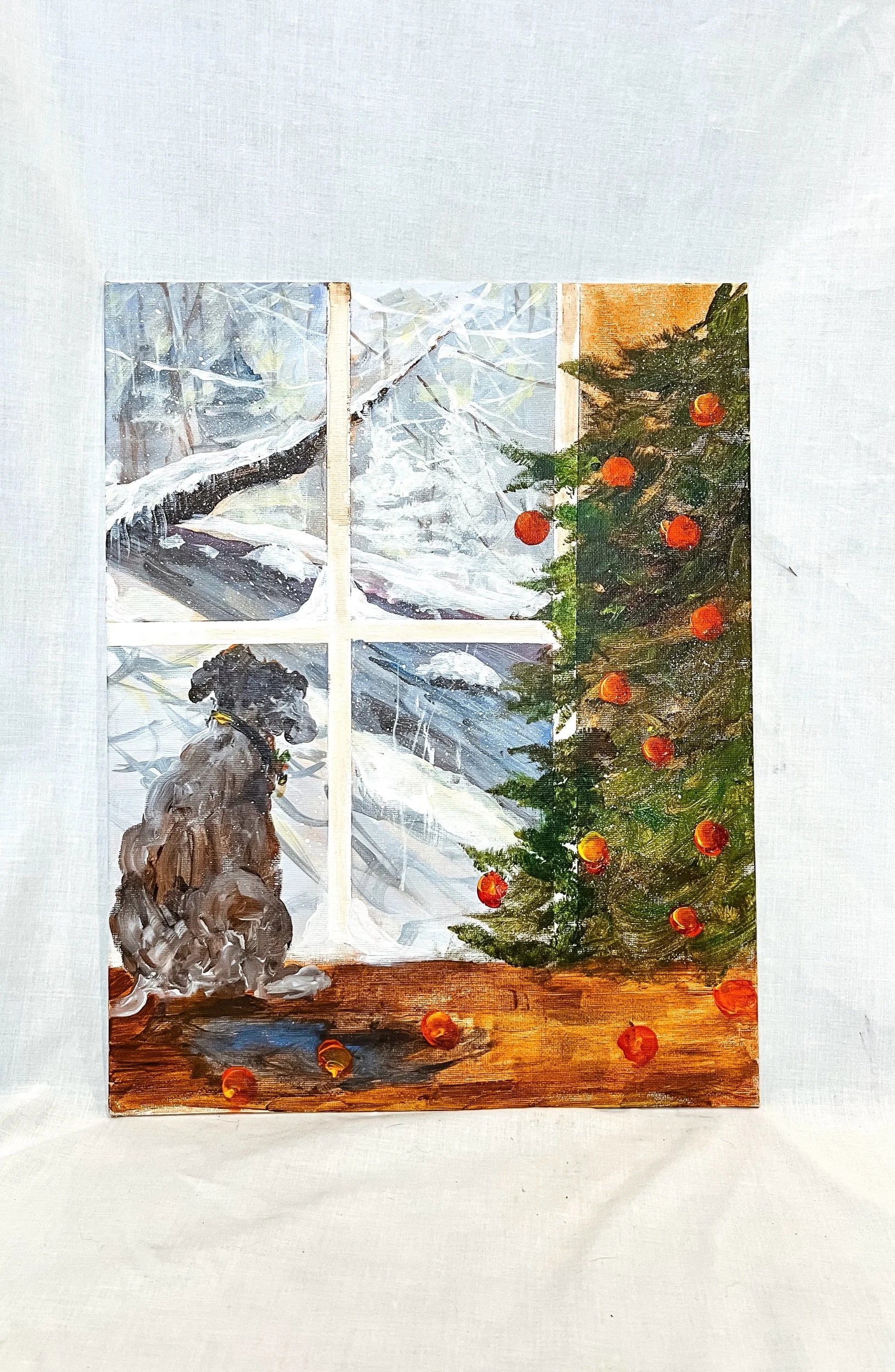 A Puppy Christmas, Acrylic on Canvas Board