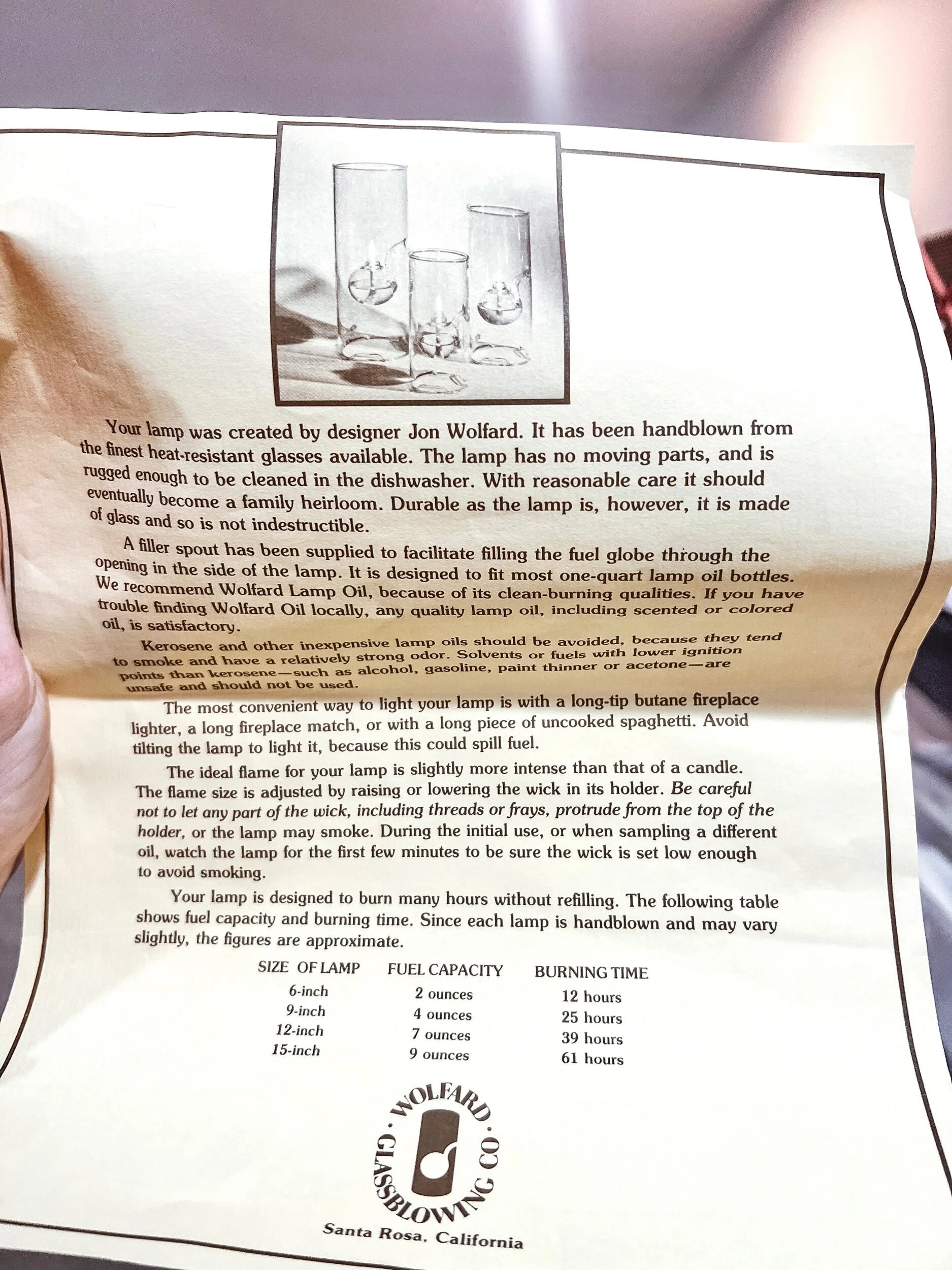 Wolford Hand-Blown Glass Oil Lamp