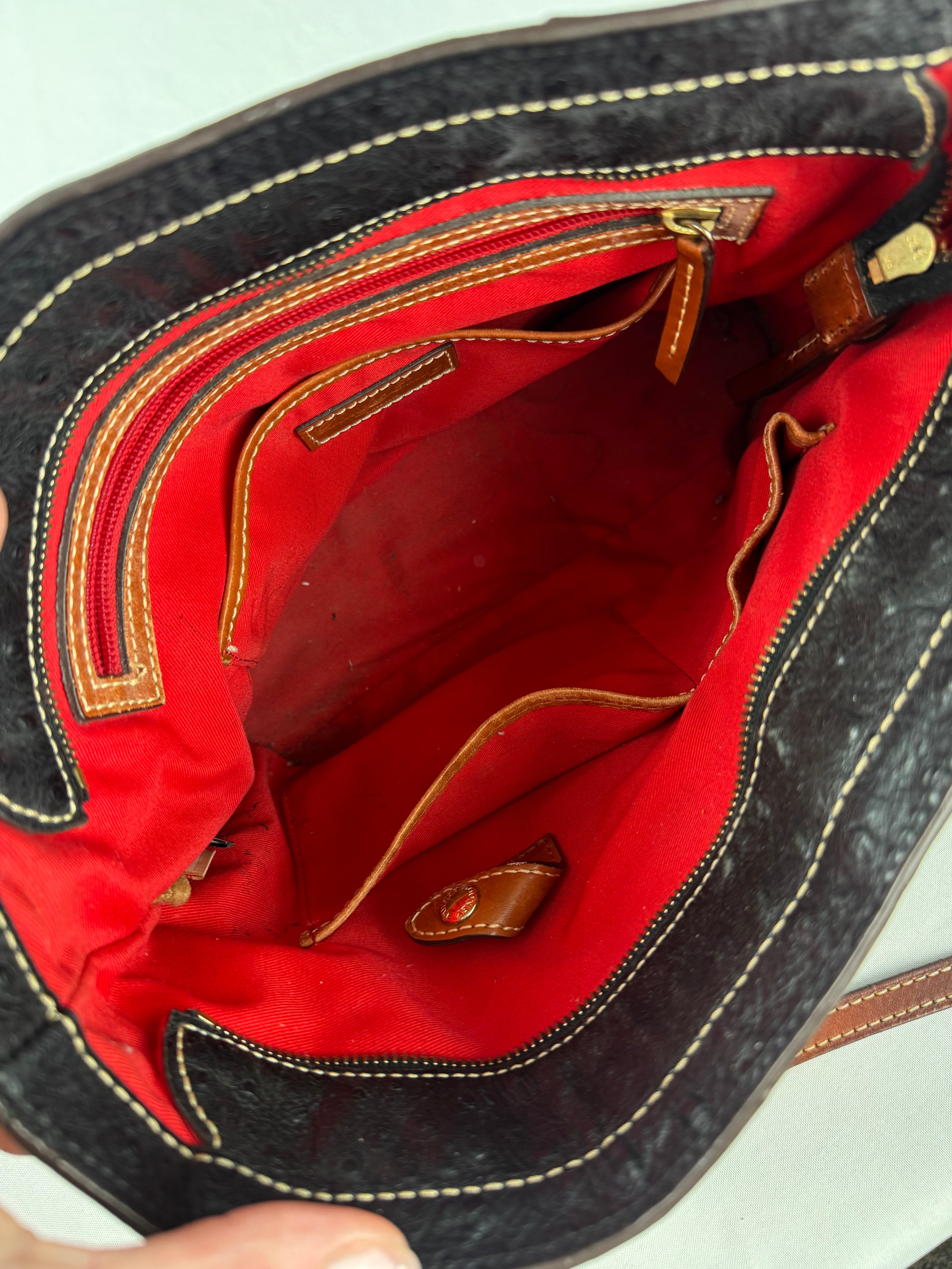 Dooney & Bourke Ostrich Lexington Women's Tote Bag, Small - Black/Tan