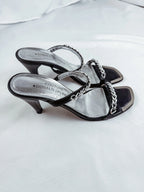 Donald K Pliner Italian Silver/Black Chain Heels
