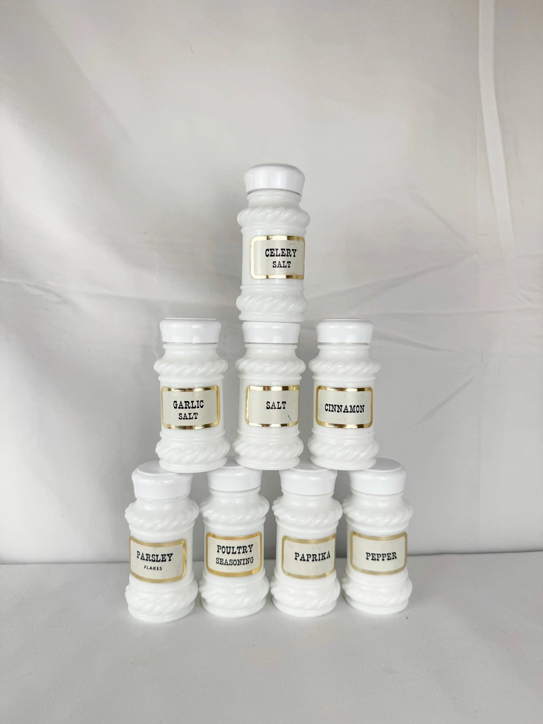 Set of 8 White Glass Spice Jars