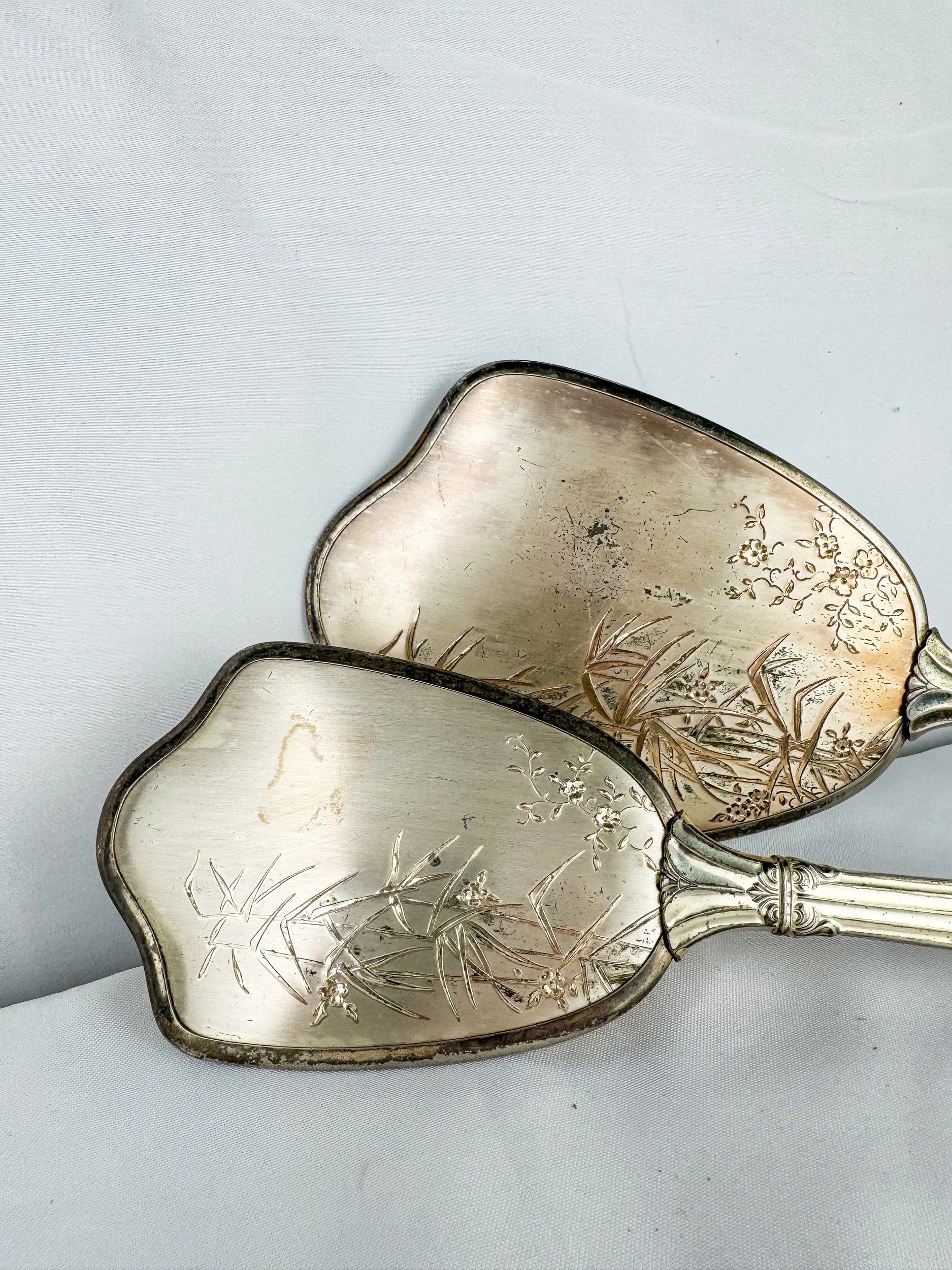 Silver-Plated Vanity Mirror/Brush Set