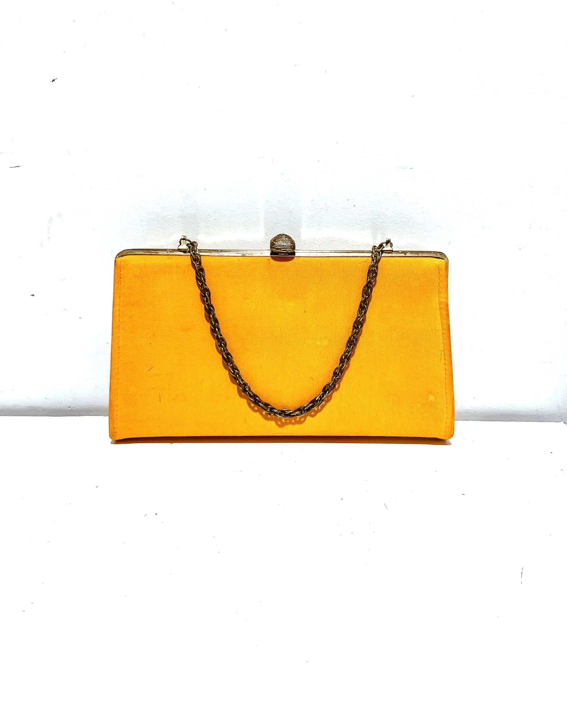Vintage Orange Handbag, Brass Chain Handle