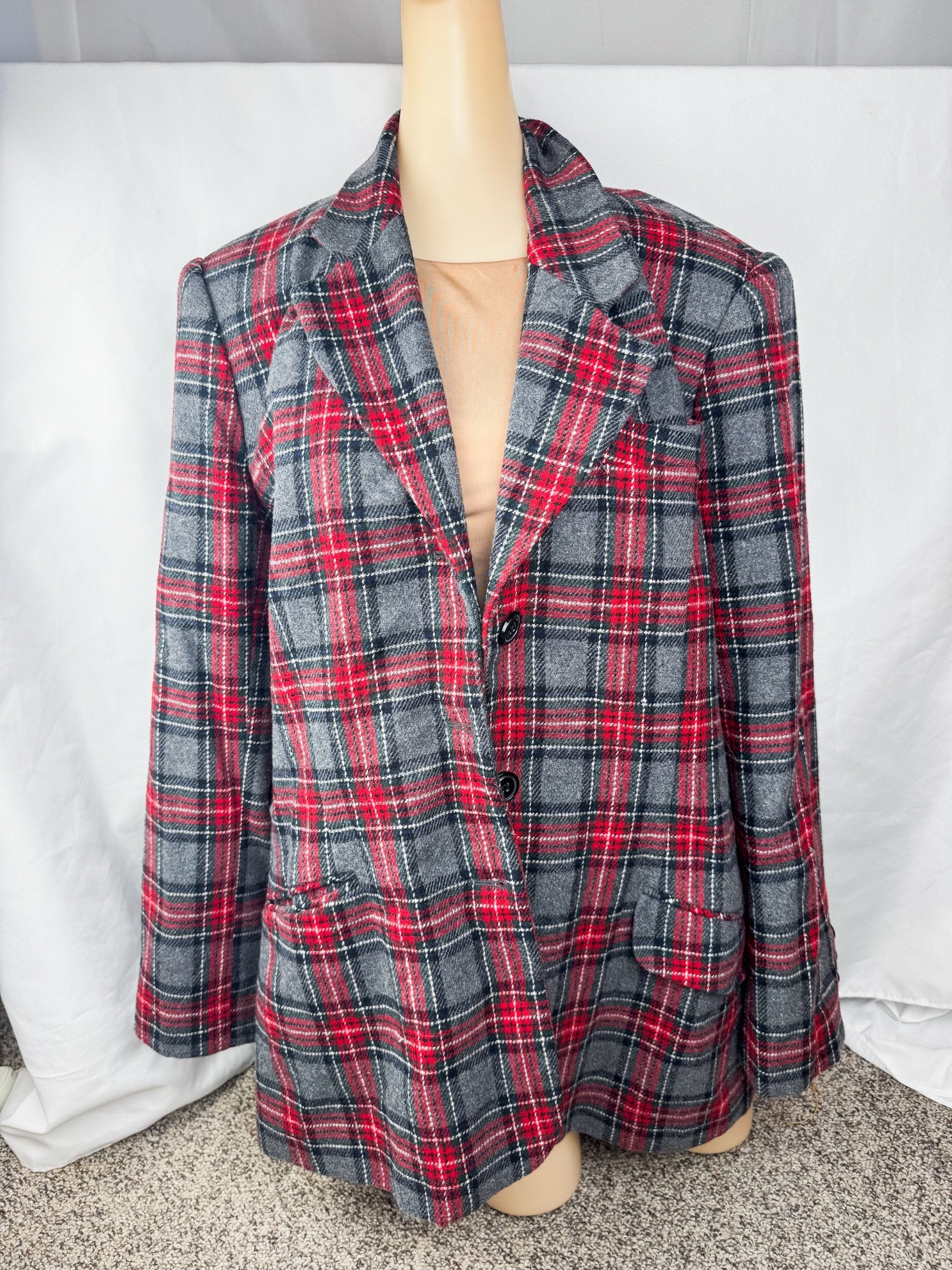 White Stagg Vintage Plaid Blazer, Size Women’s 14
