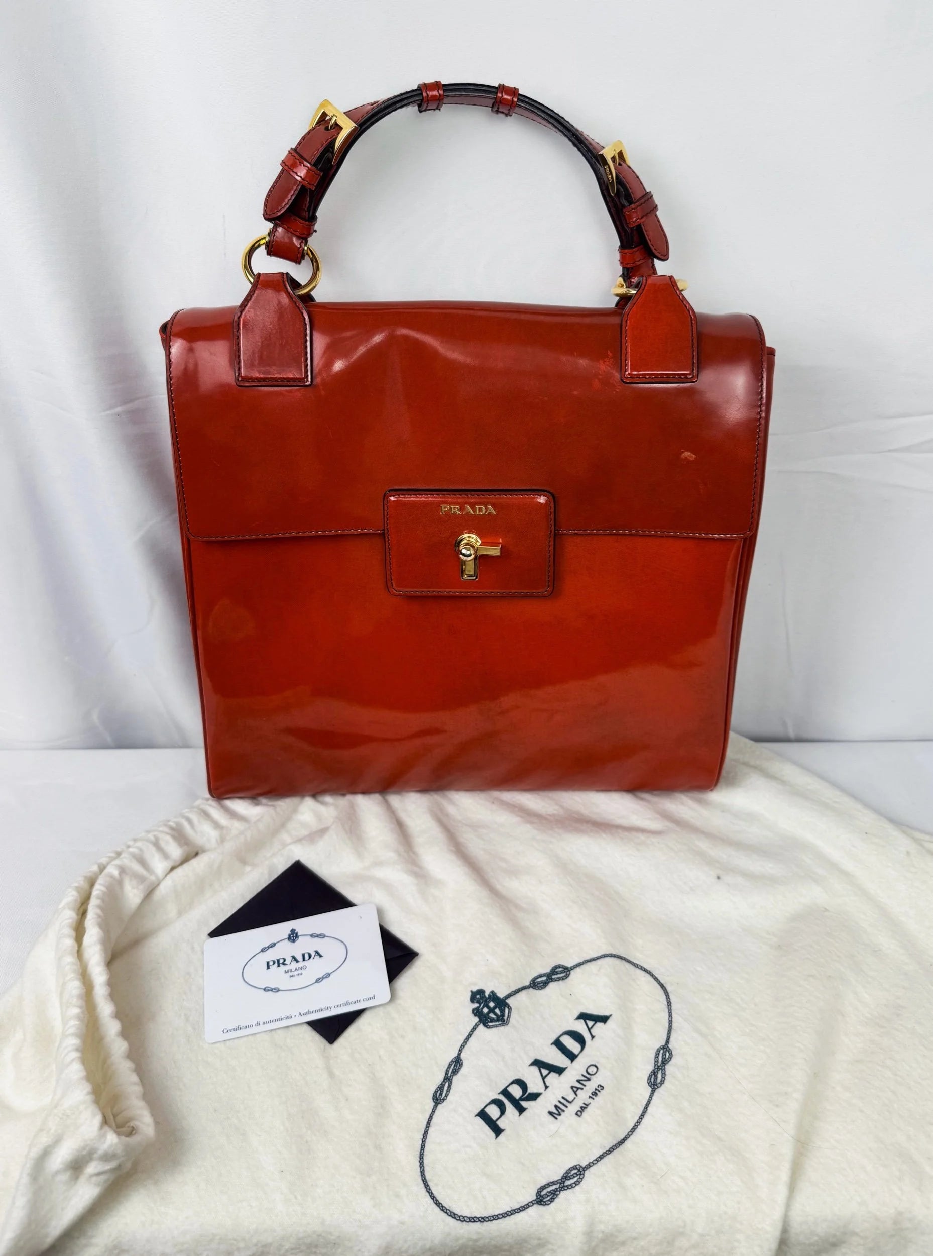 Vintage Prada Signature Top Handle Patent Leather Bag