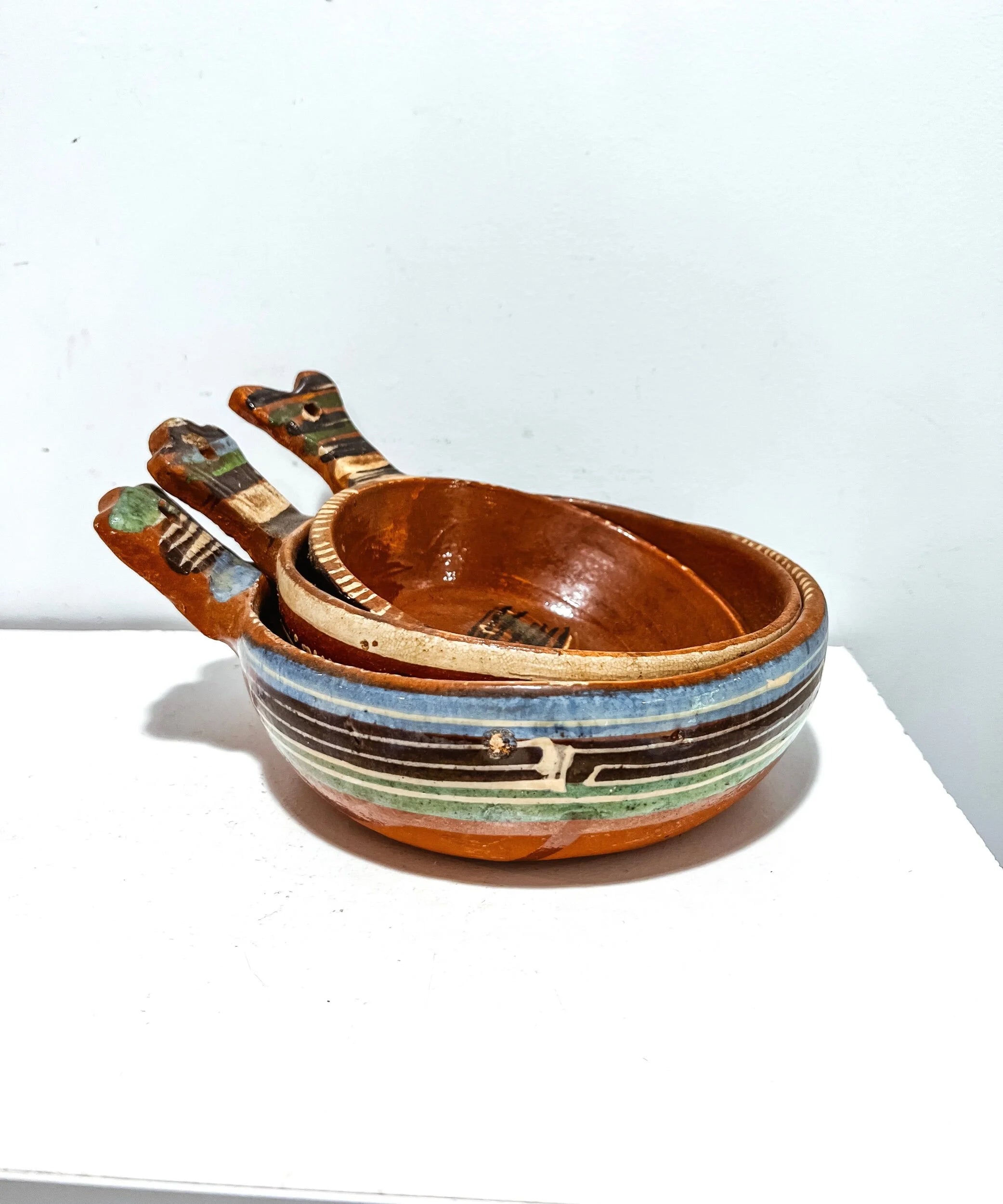 Set of 3 Hand-Painted Terra-cotta Nesting Bowls