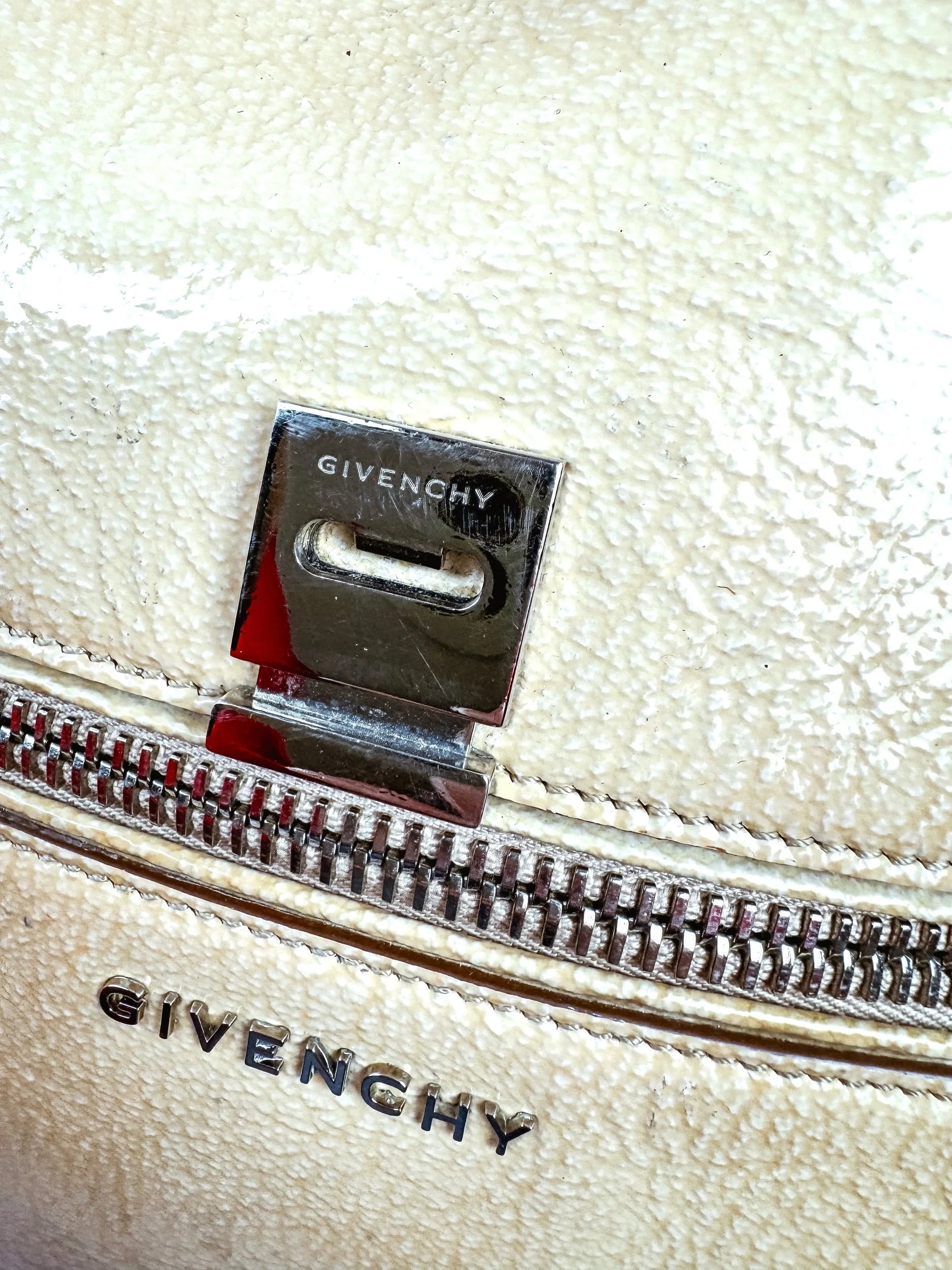 Givenchy Patent Pandora Flap Dark Cream Shoulder Bag