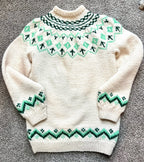 Hand-Knit Cream/ Green Wool Sweater