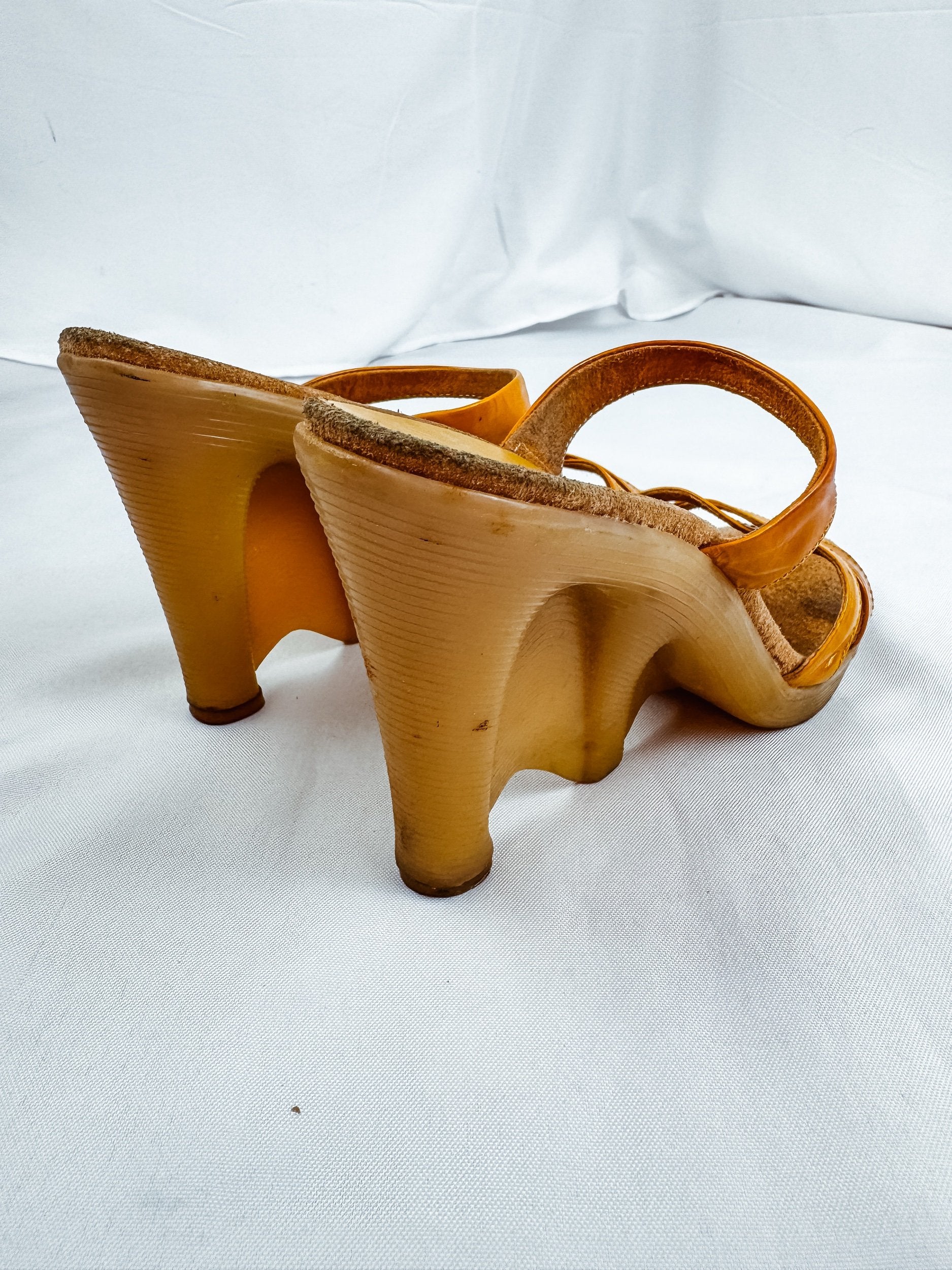 Orange Strappy Vintage Famolare Platform Sandals