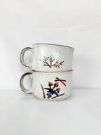 Set of Two Large, Hand-Painted Floral Pottery Mugs