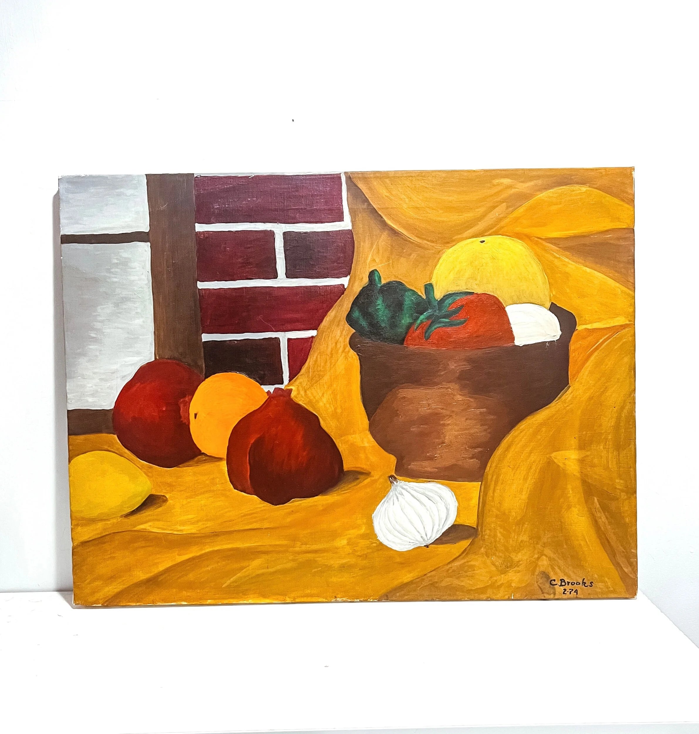 Vintage Fruit Still Life Original Oil Painting on Canvas