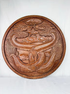 Unique XL Hand-Carved Double Sided Wooden Medallion