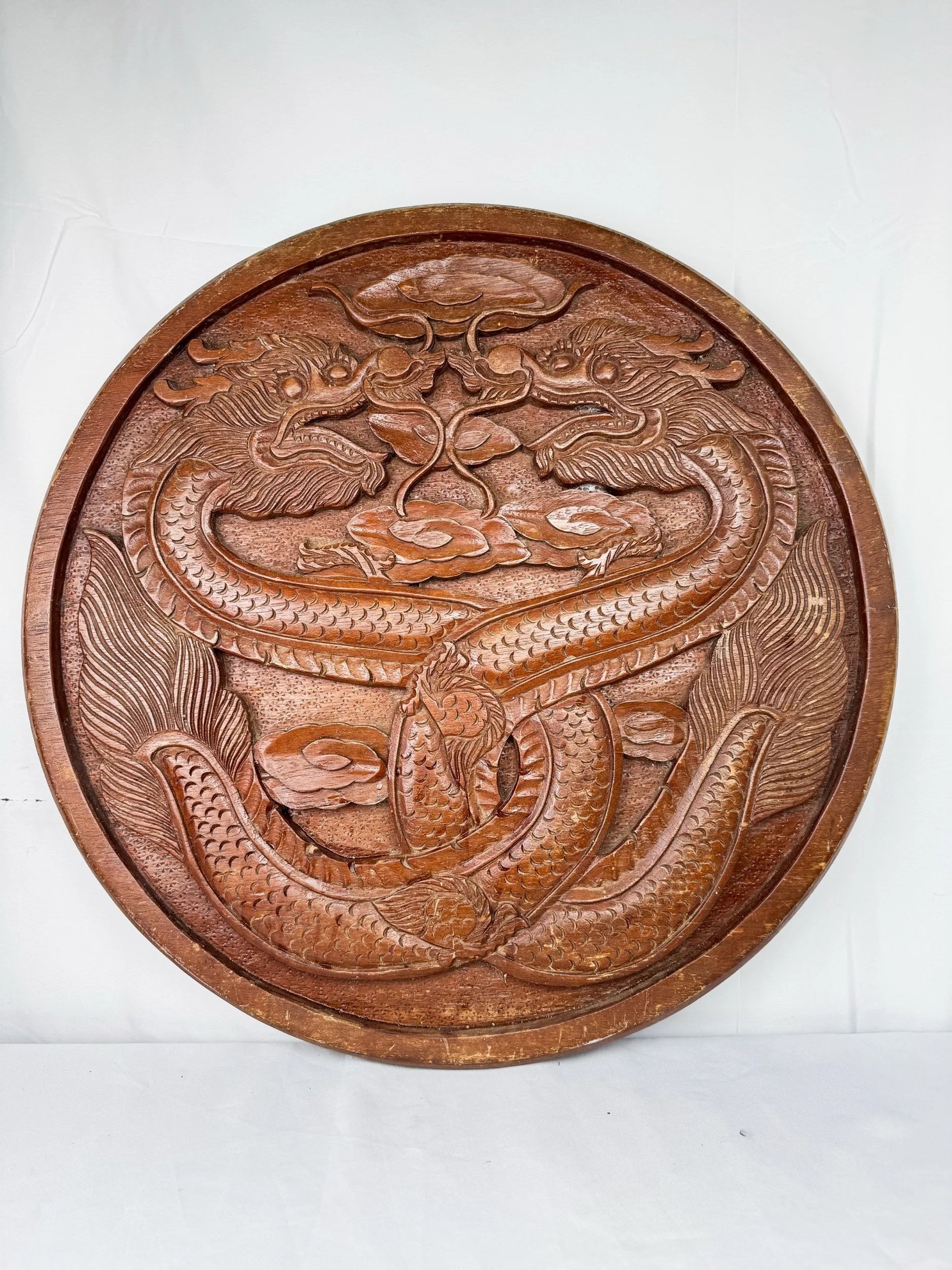 Unique XL Hand-Carved Double Sided Wooden Medallion