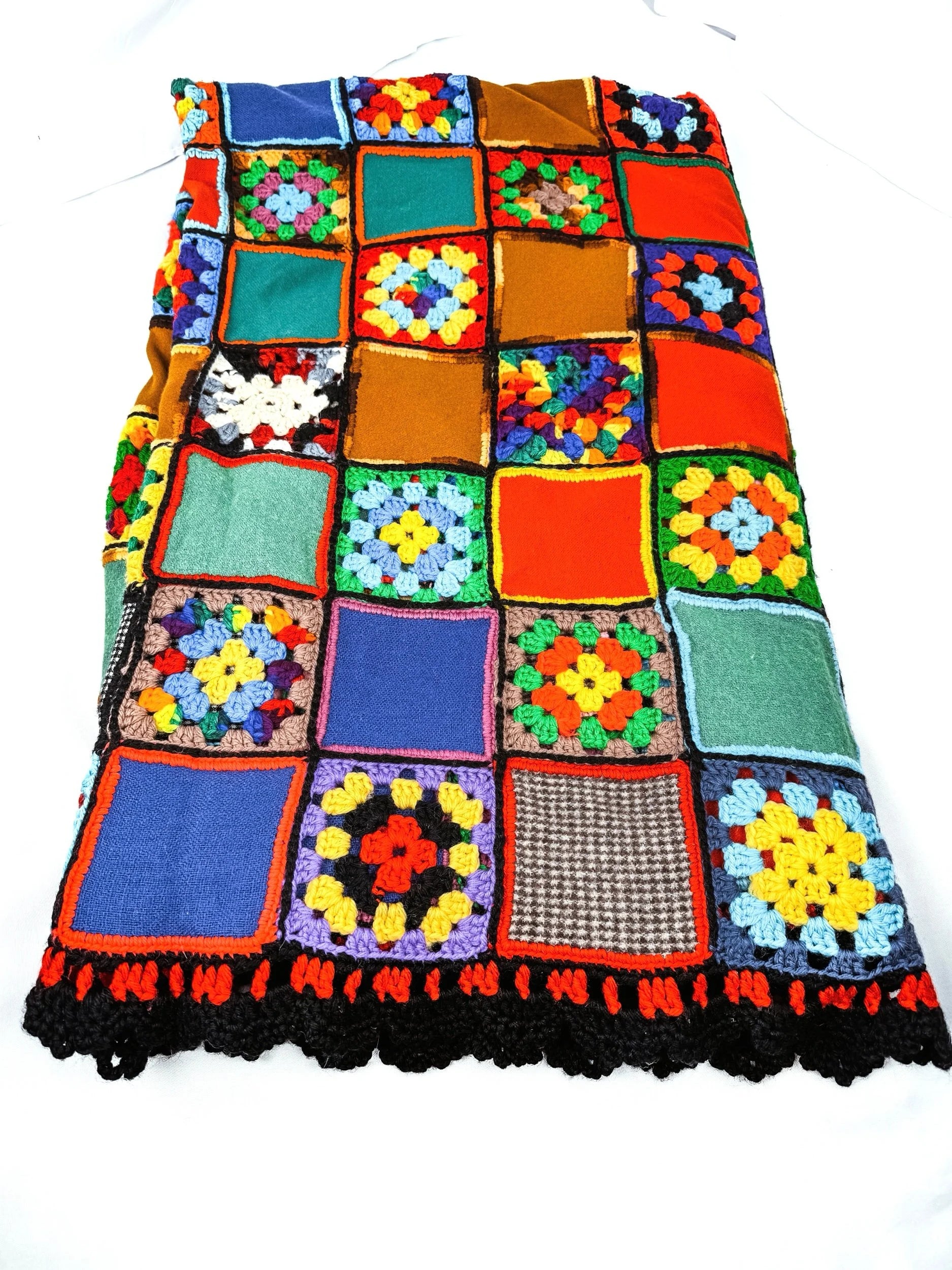 Granny Square Crocheted Patchwork Quilt