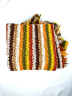 Retro Striped Hand-Knit Fringed Blanket