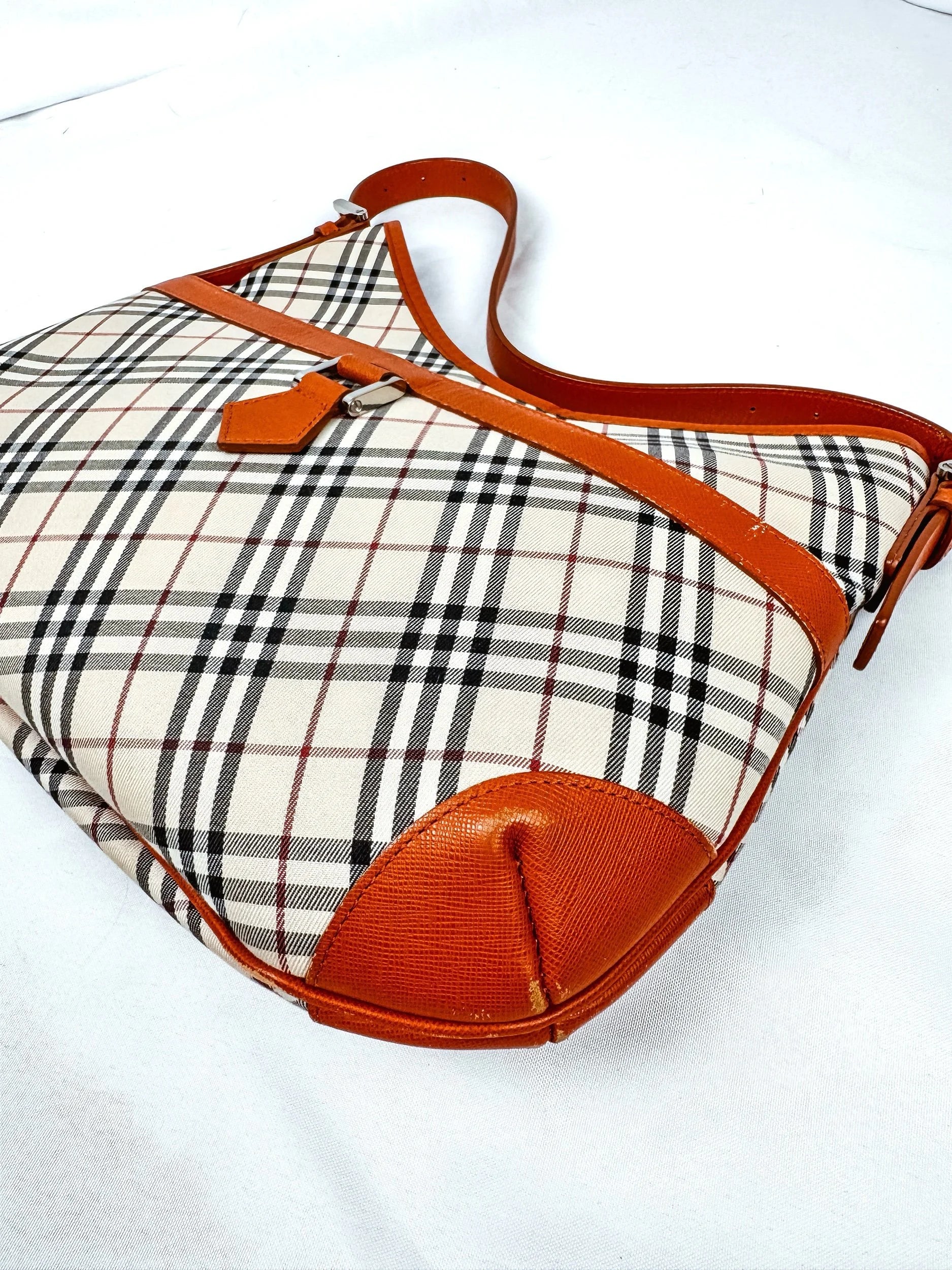 Classic Burberry Nova Check Leather Trimmed Shoulder Bag