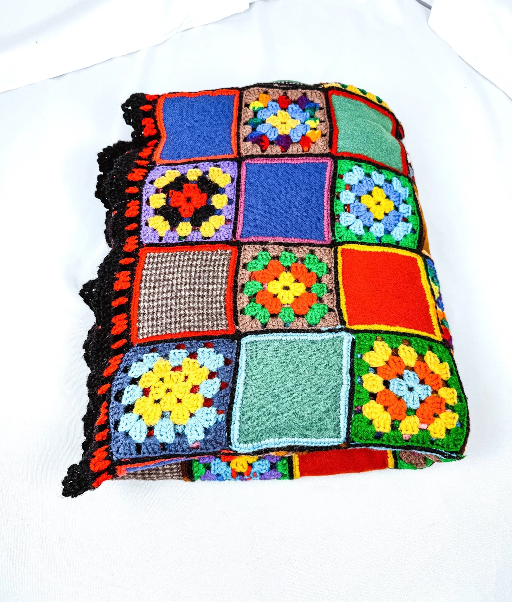 Granny Square Crocheted Patchwork Quilt