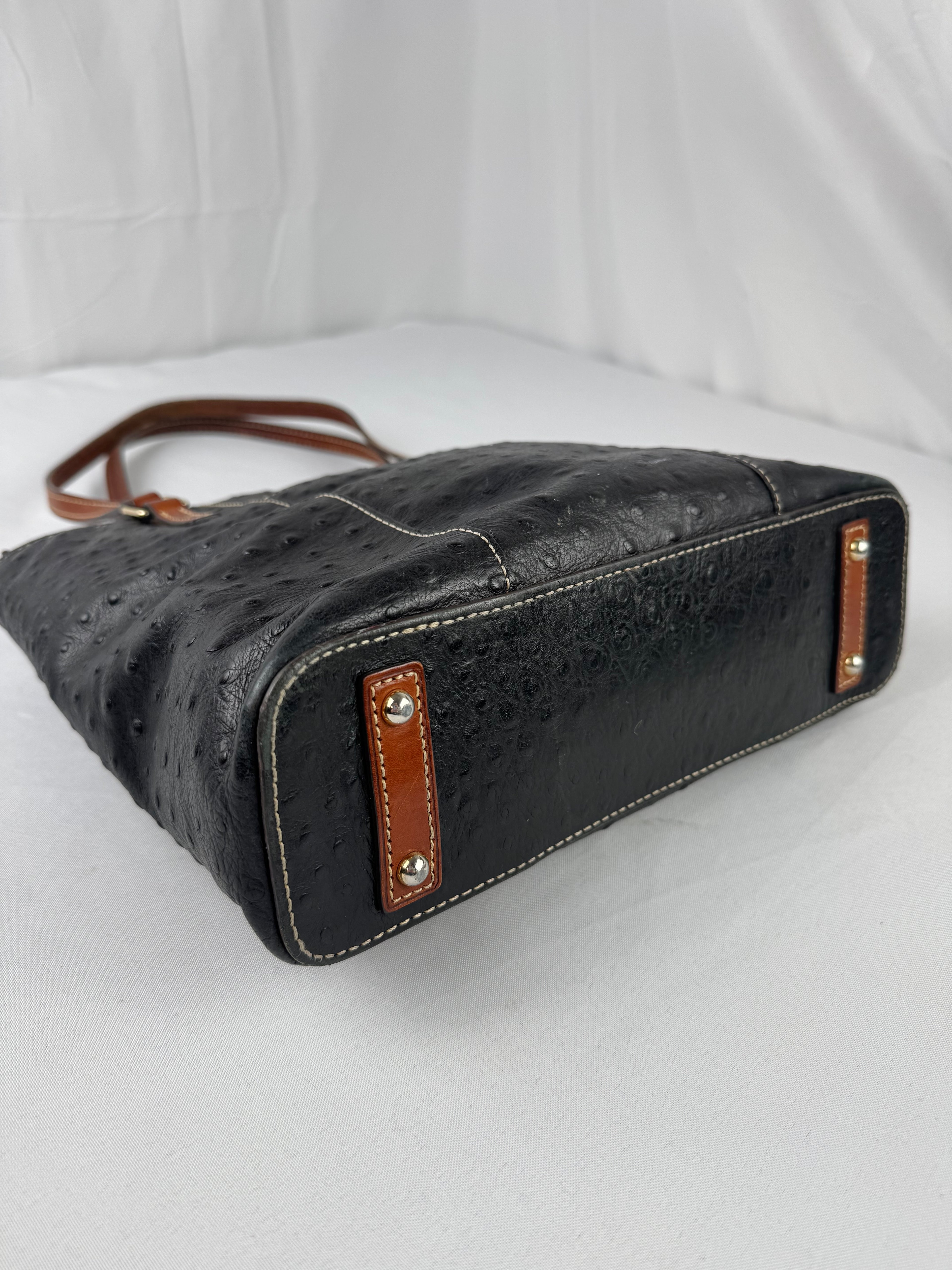 Dooney & Bourke Ostrich Lexington Women's Tote Bag, Small - Black/Tan