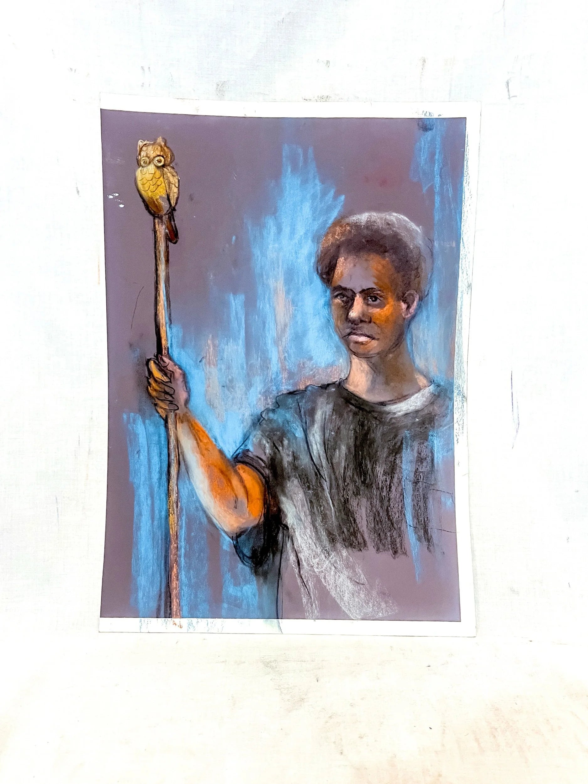 Owl Whisperer, Pastel Painting on Paper