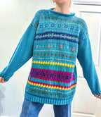 Teal Knit Floral Oversized Sweater