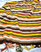 Retro Striped Hand-Knit Fringed Blanket
