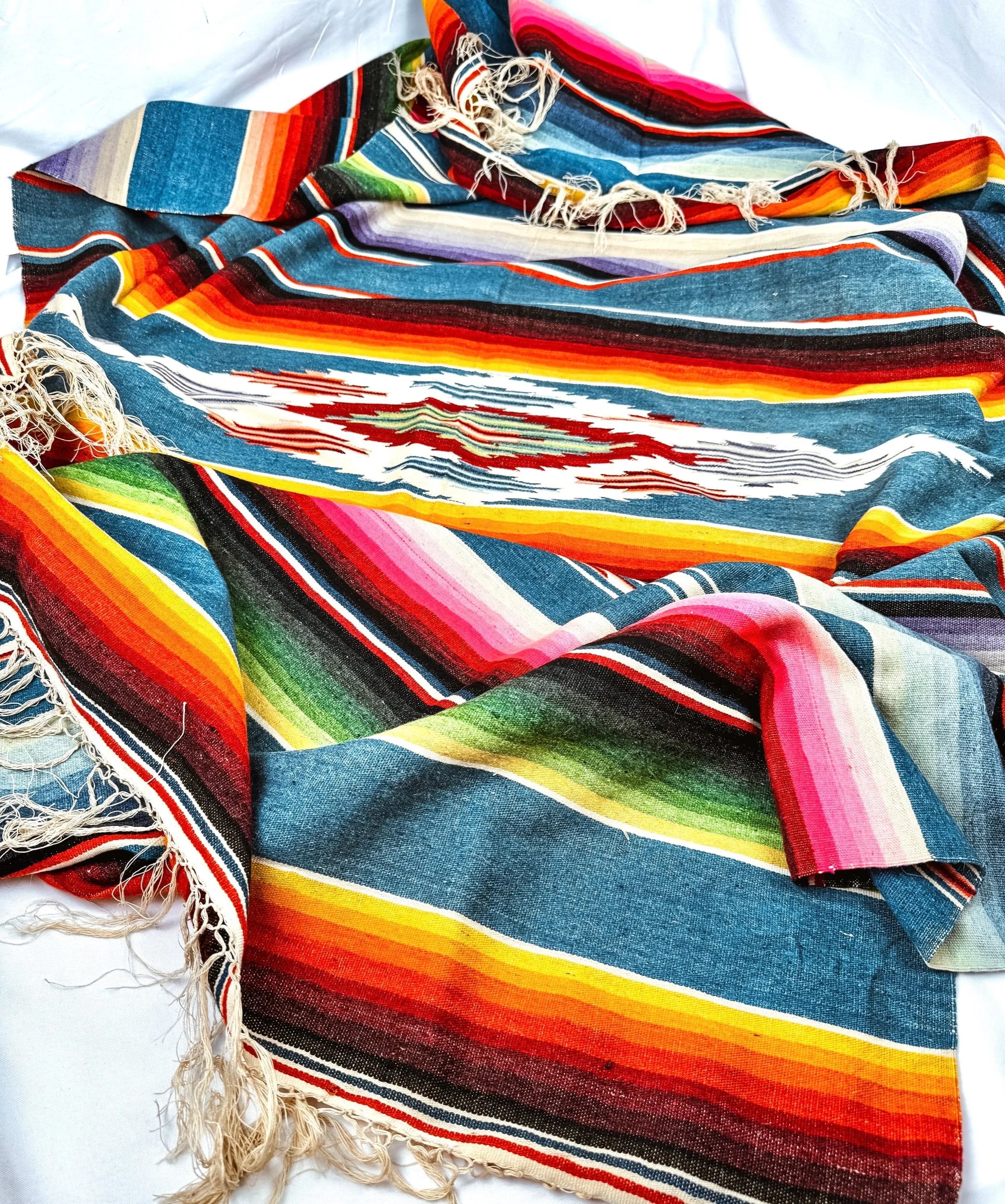 Wool Vintage Mexican Serape, Hand-Loomed