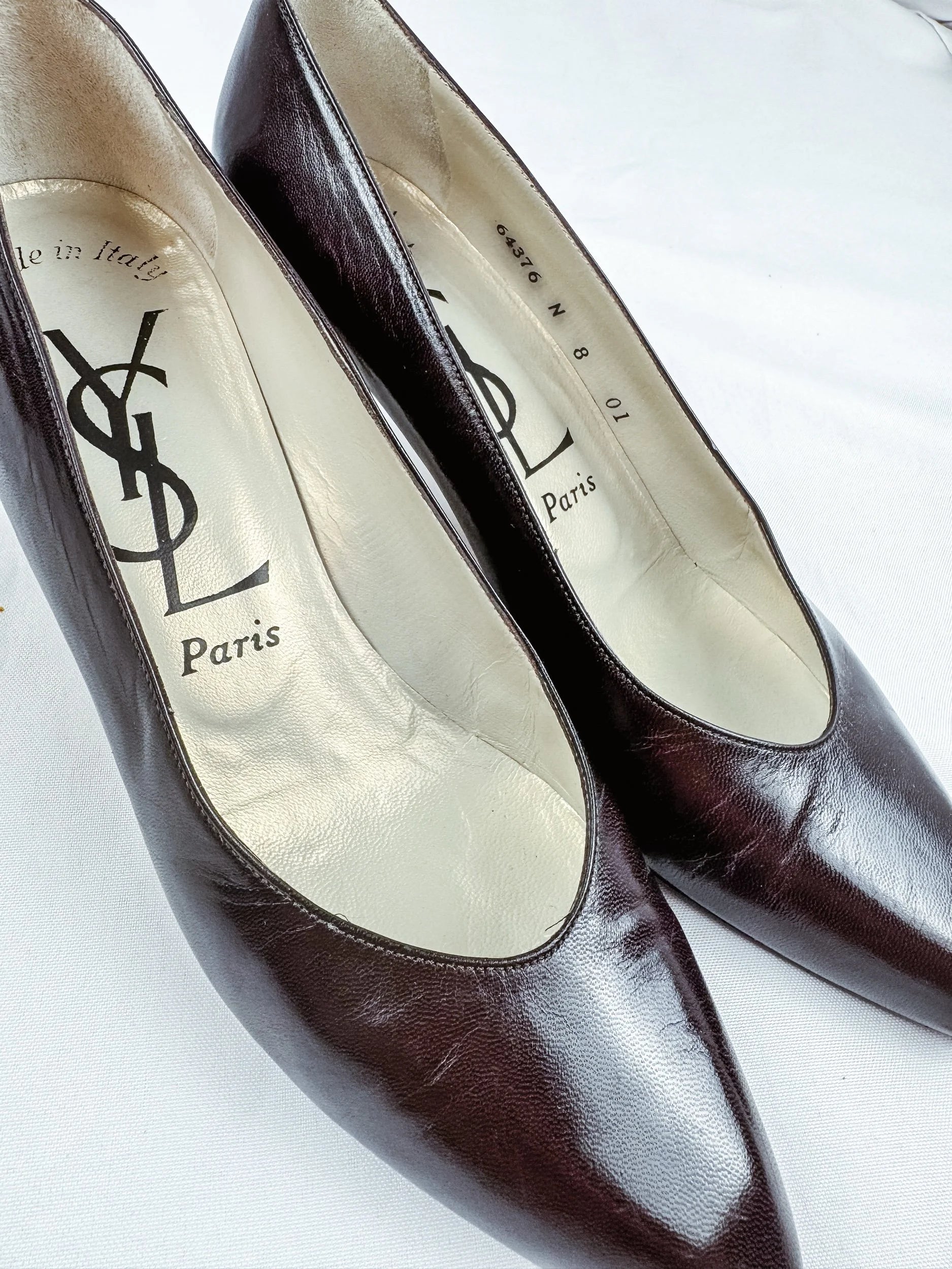 YSL Yves Saint Laurent Dark Brown Italian Leather Pumps