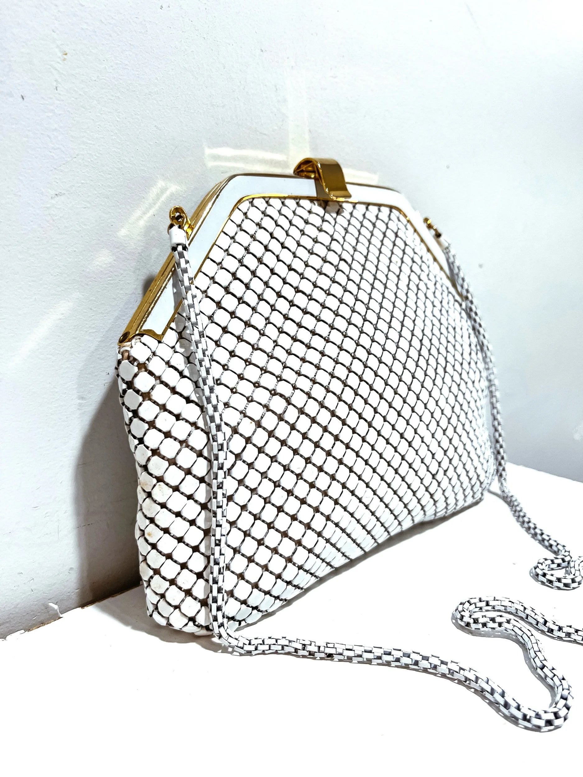 Vintage Whiting and Davis Style White Metal Mesh Handbag